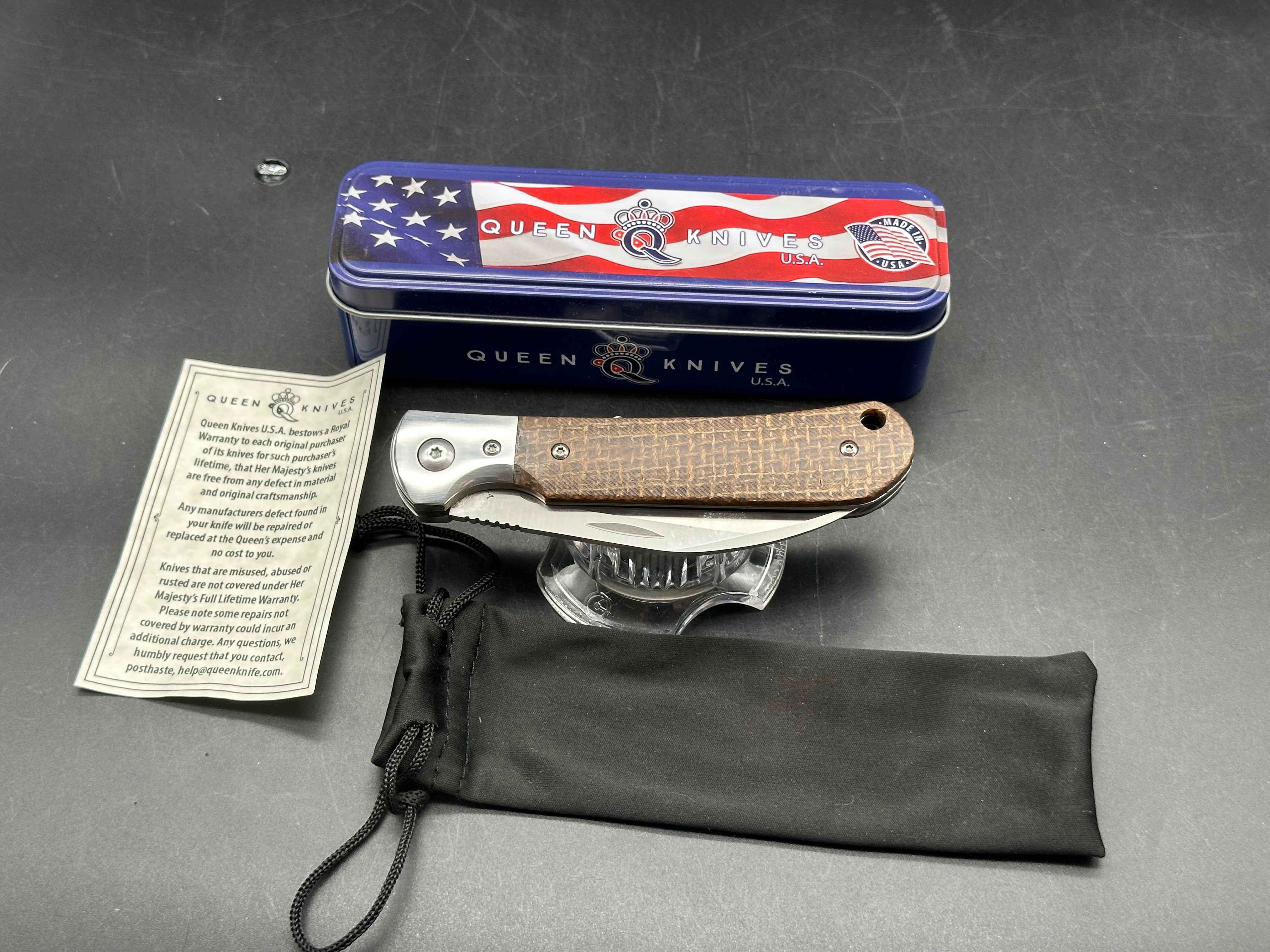 Queen knives #84 pattern/ micarta scales 3.25 inch blade 8.25 overall length M390 blade pocket clip