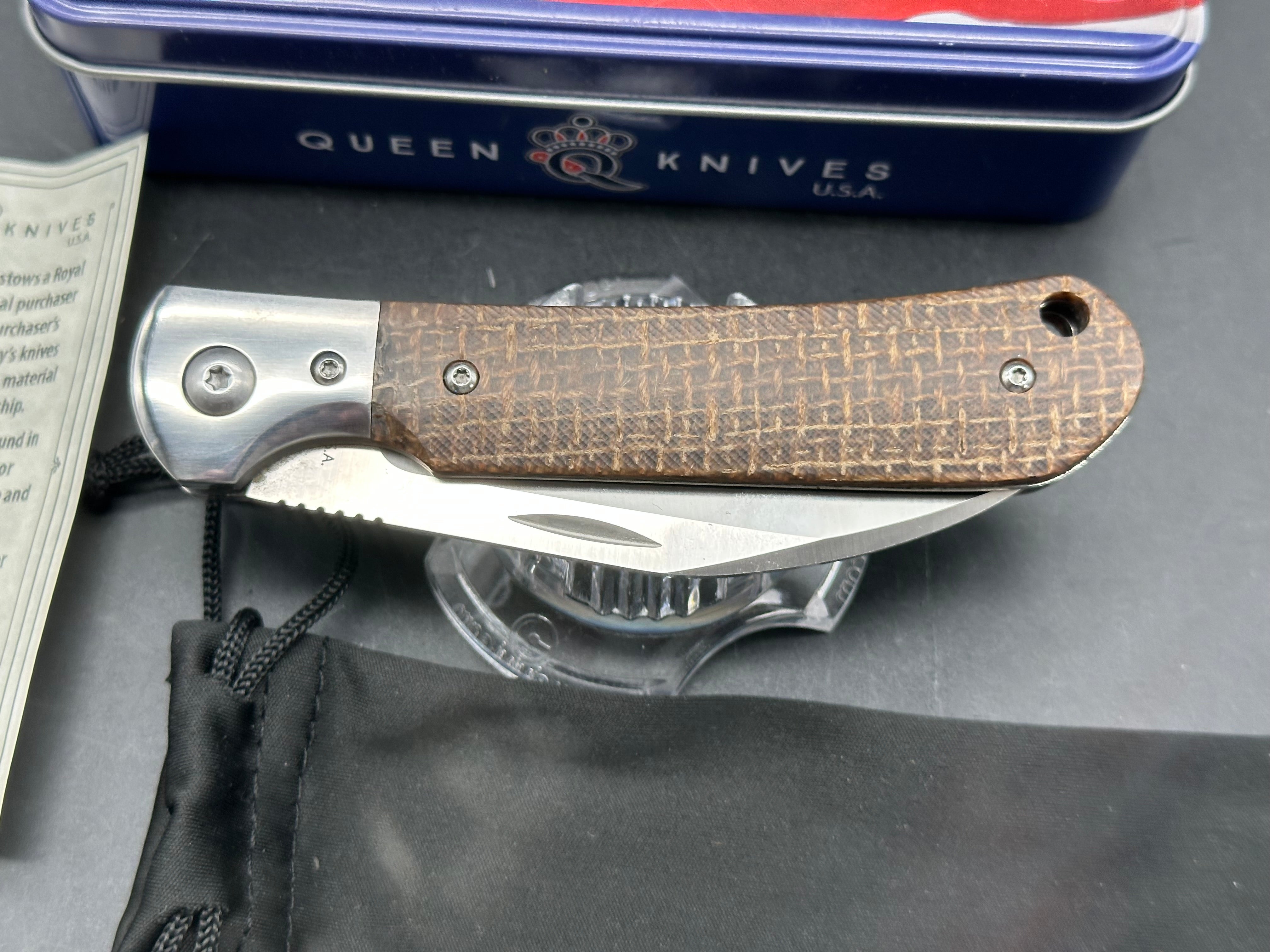Queen knives #84 pattern/ micarta scales 3.25 inch blade 8.25 overall length M390 blade pocket clip