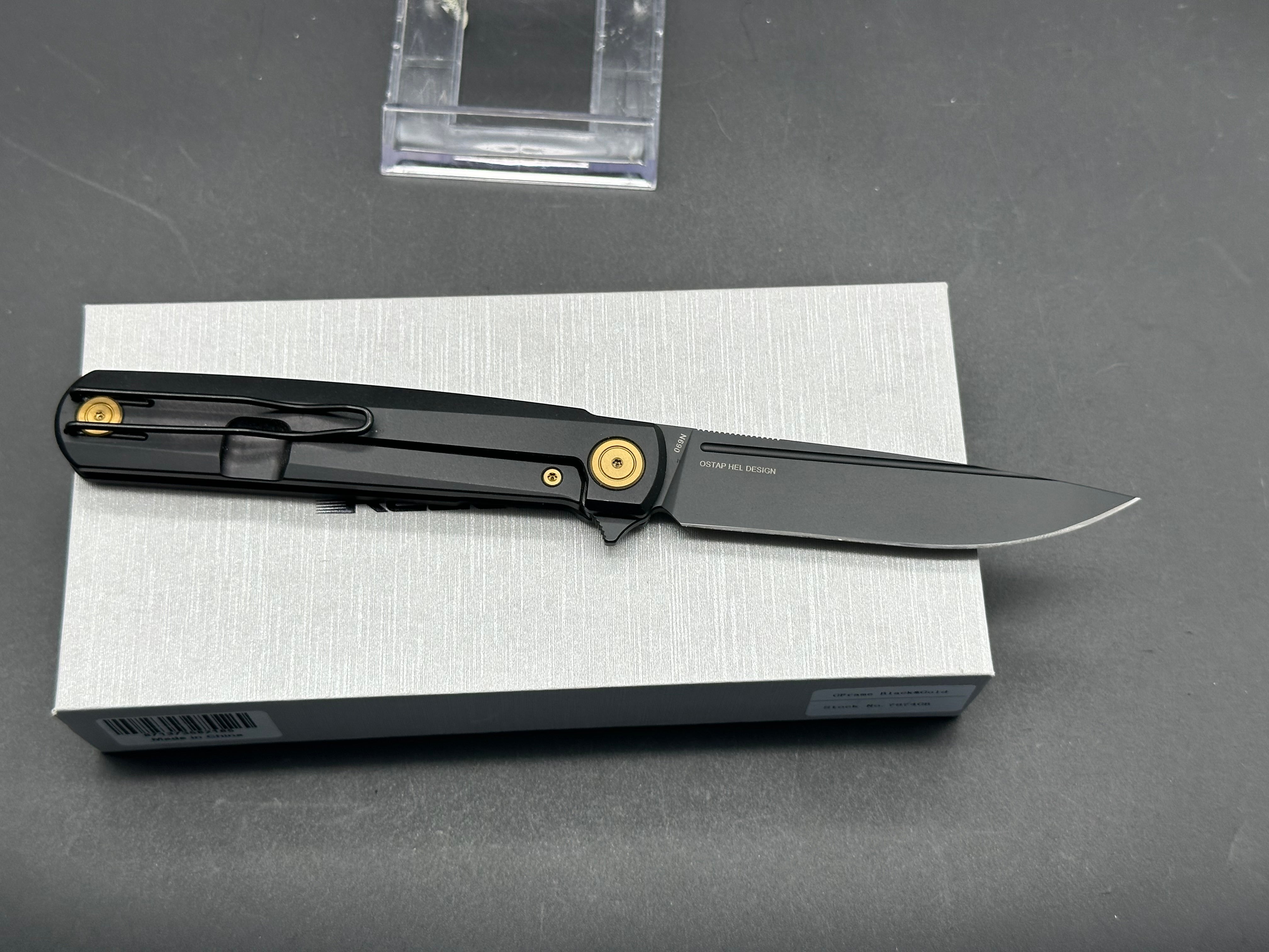 Real Steel G-Frame Frame Lock Knife Black Titanium Gold Accents (3.5" Black)