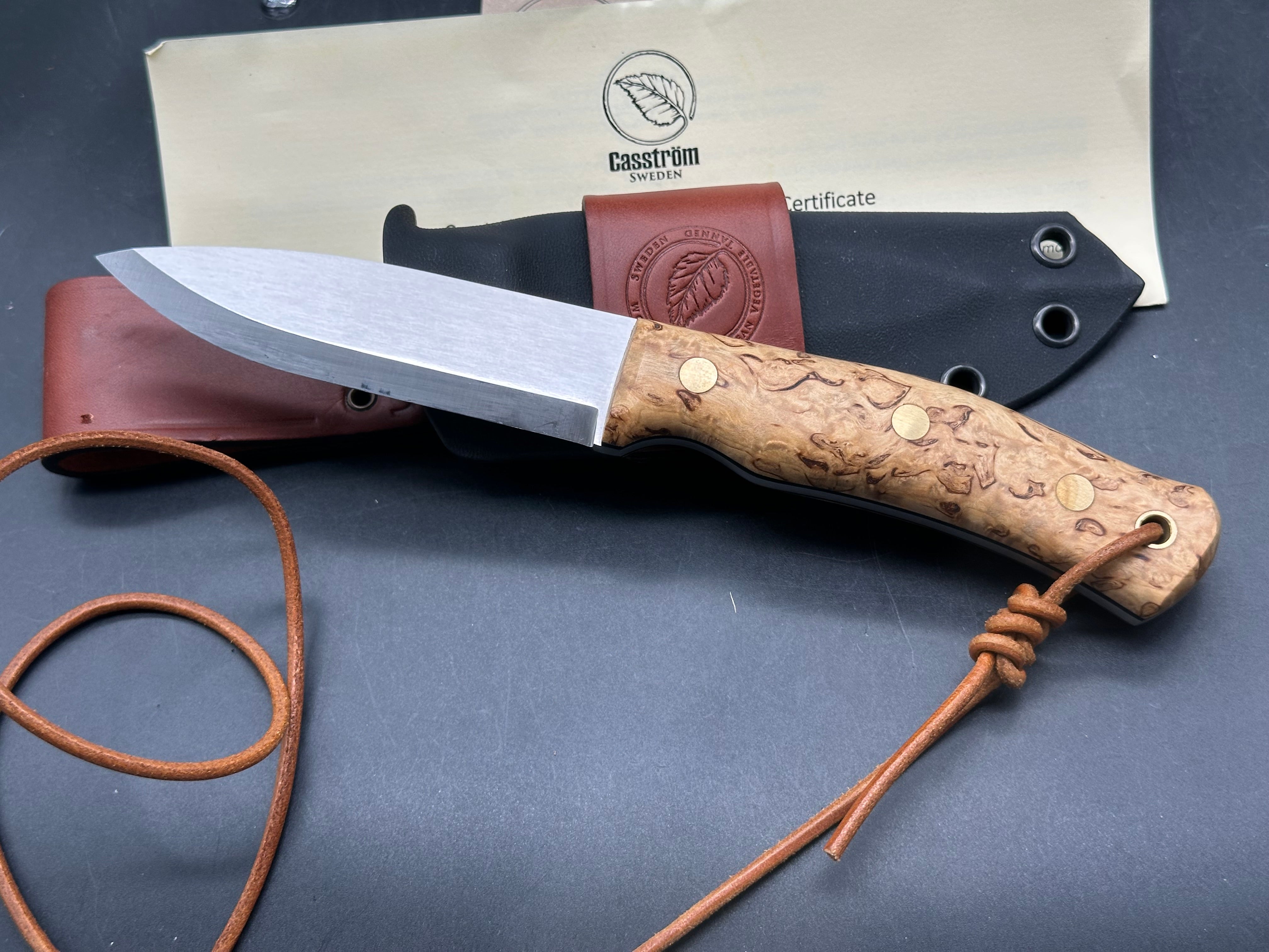 Casstrom #10 fixed blade knife curly birch handle including sheath