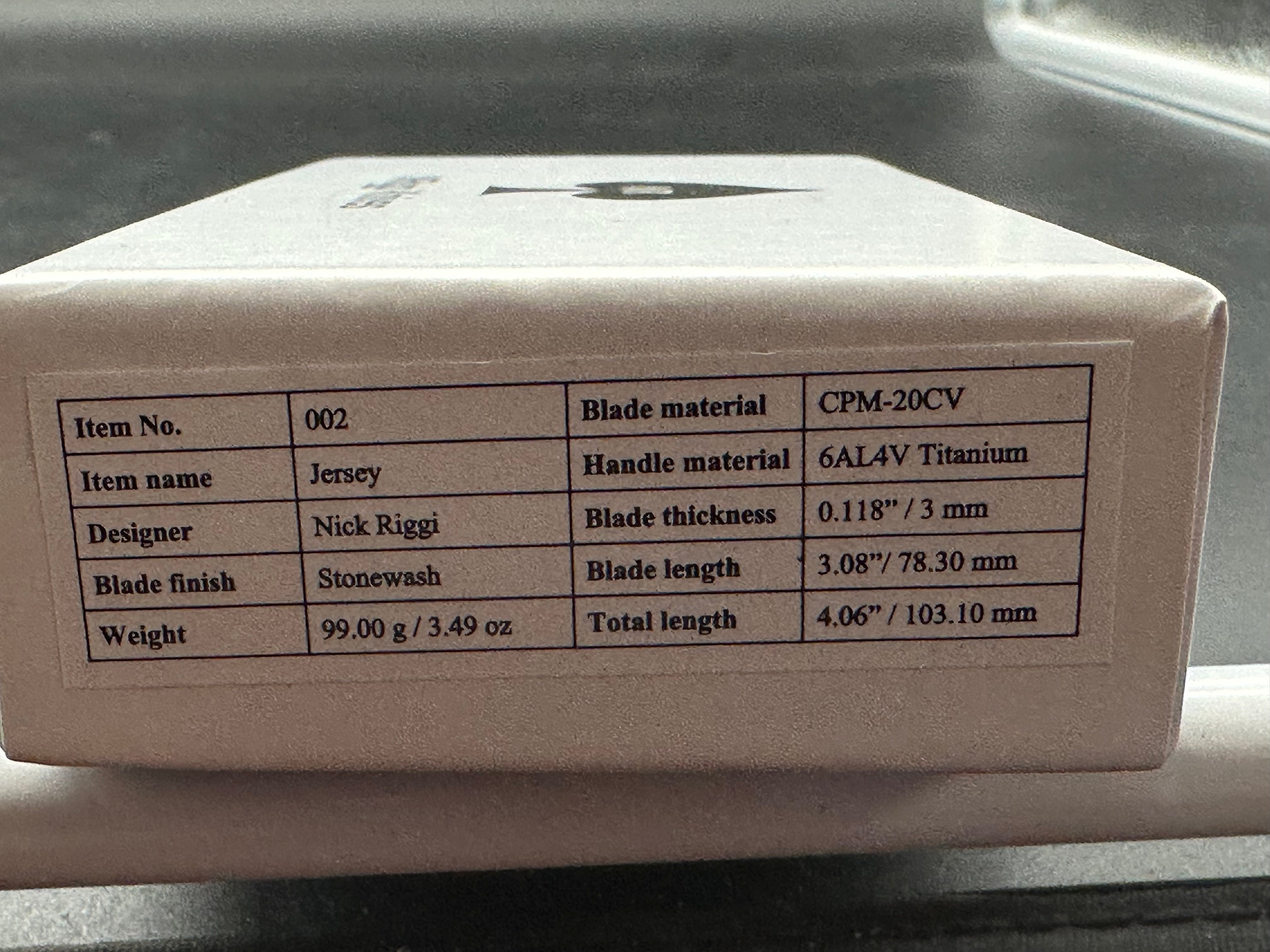 NRiggi Knives "JERSEY" Laser Engraved Titanium Scales w/CPM 20CV stonewash blade (wave pattern)