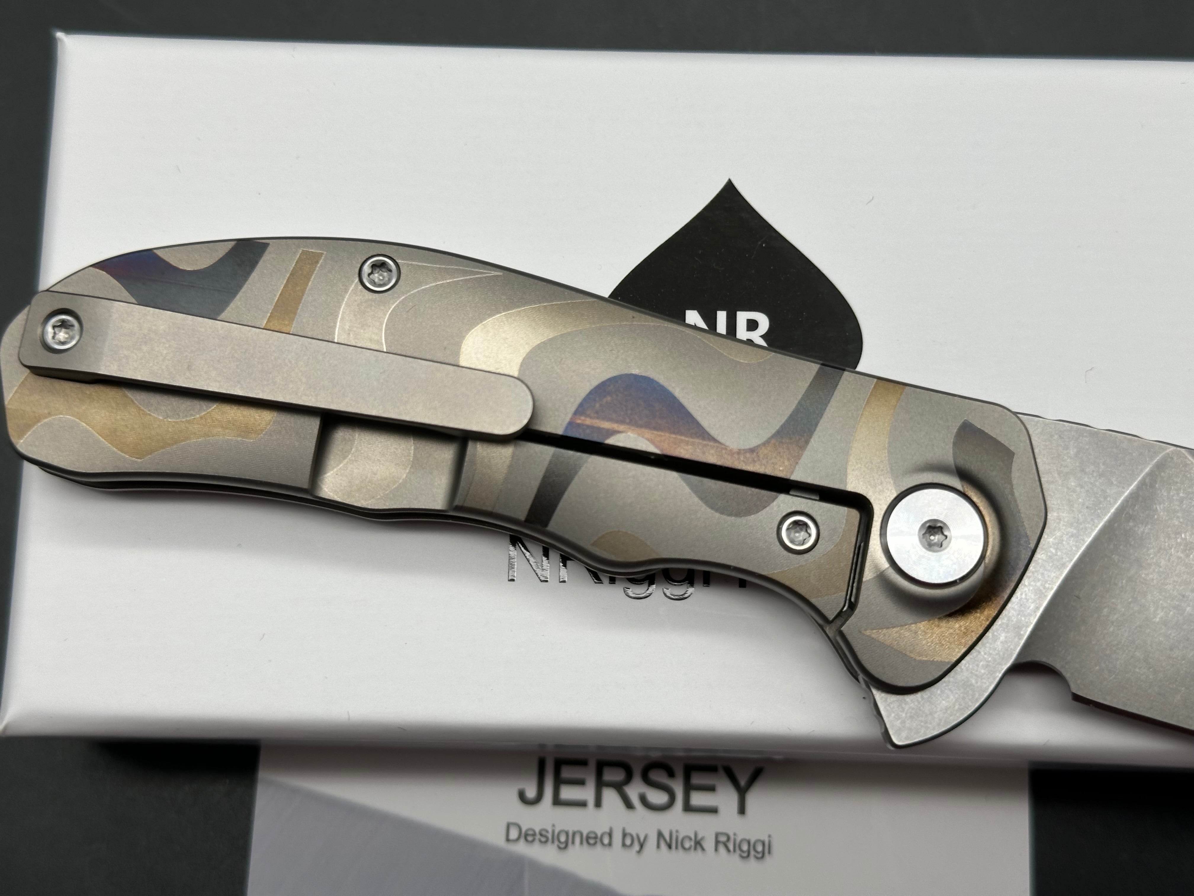 NRiggi Knives "JERSEY" Laser Engraved Titanium Scales w/CPM 20CV stonewash blade (wave pattern)