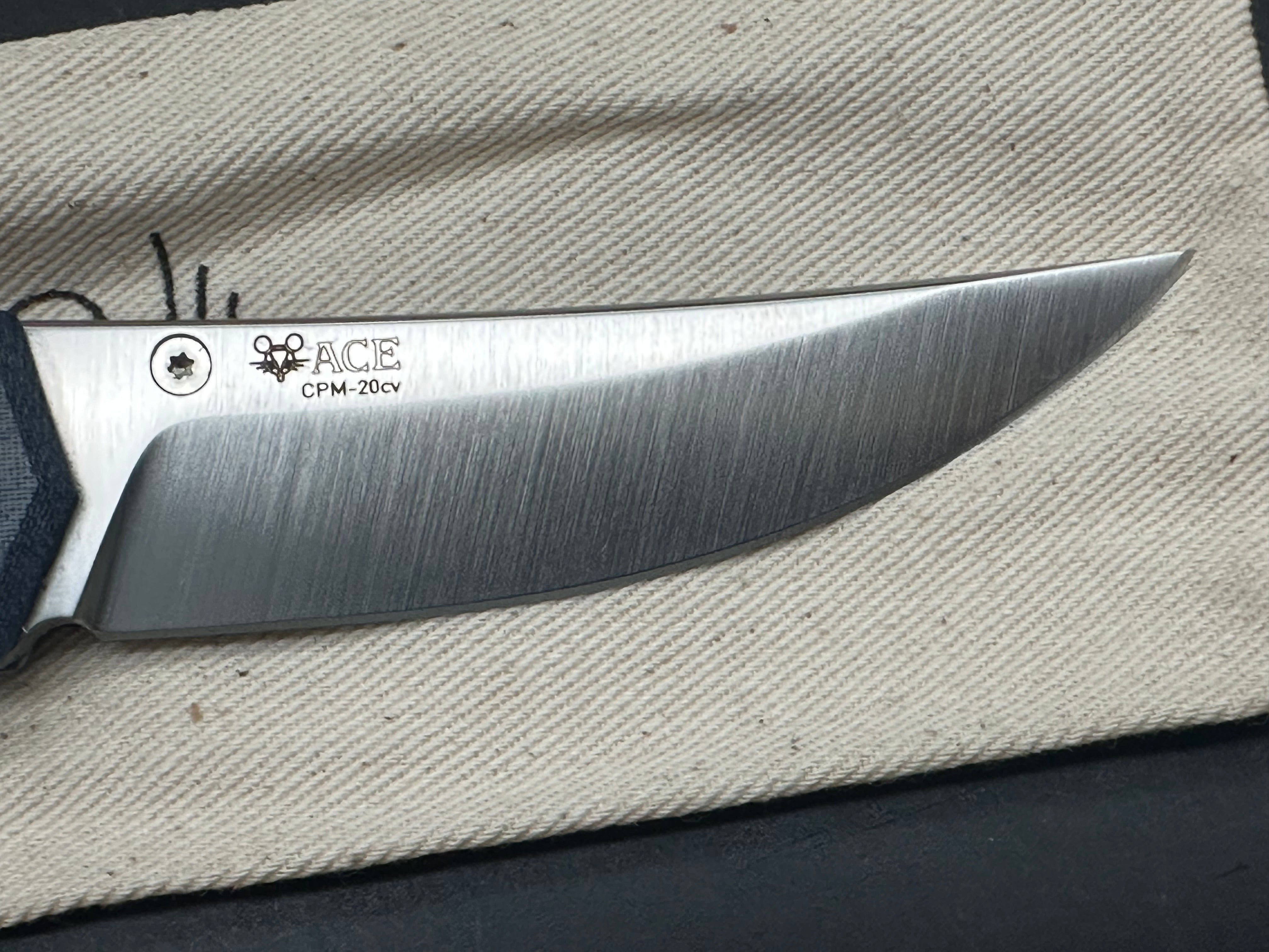 GiantMouse Vox/Anso ACE Clyde Liner Lock Knife Denim Micarta/Brass (3" Satin)