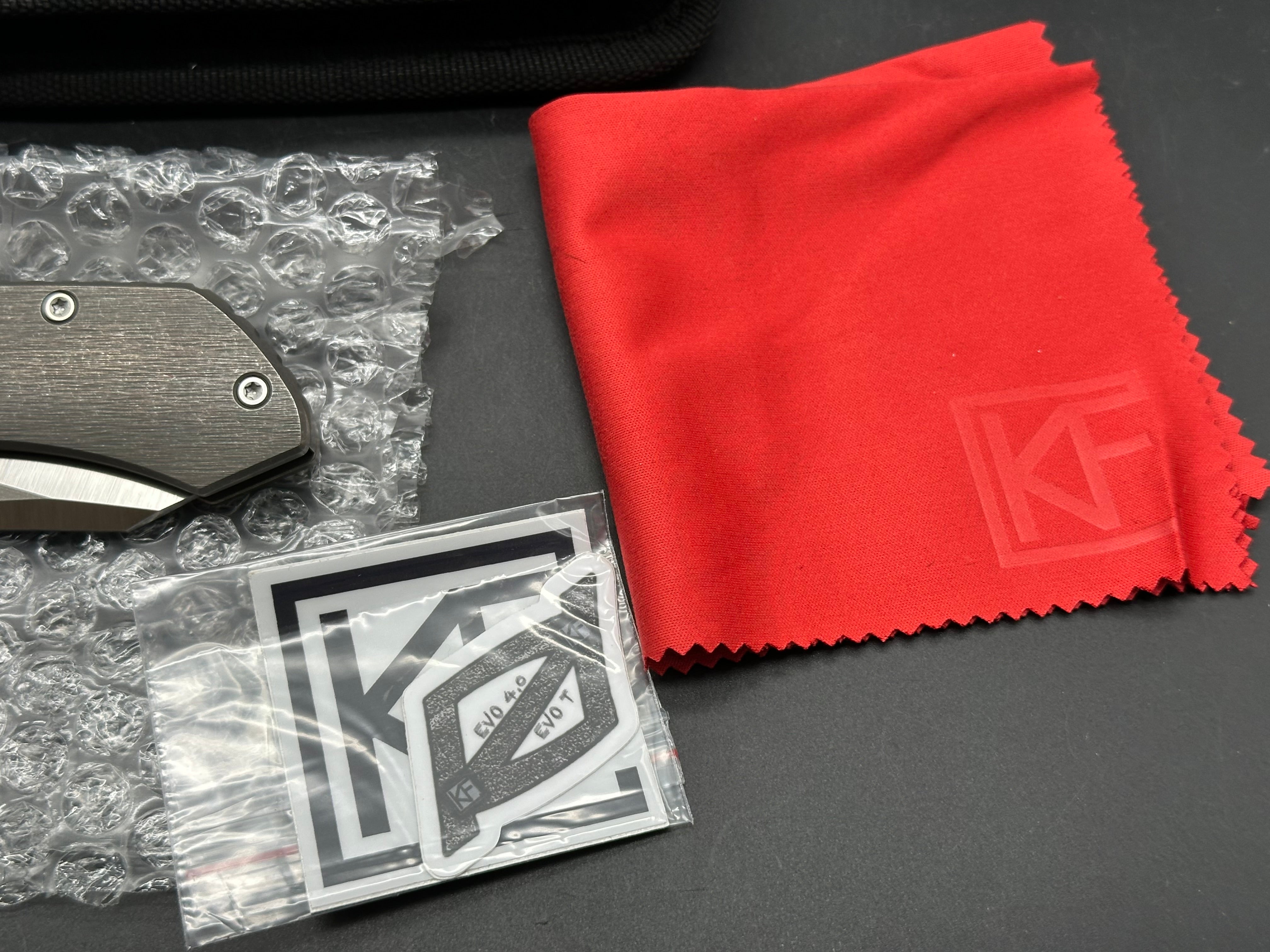 CKF EVO 4.0 Plain Jane #14, Machine Satin S90V Blade, Dark Blasted and Tumbled Titanium Handles