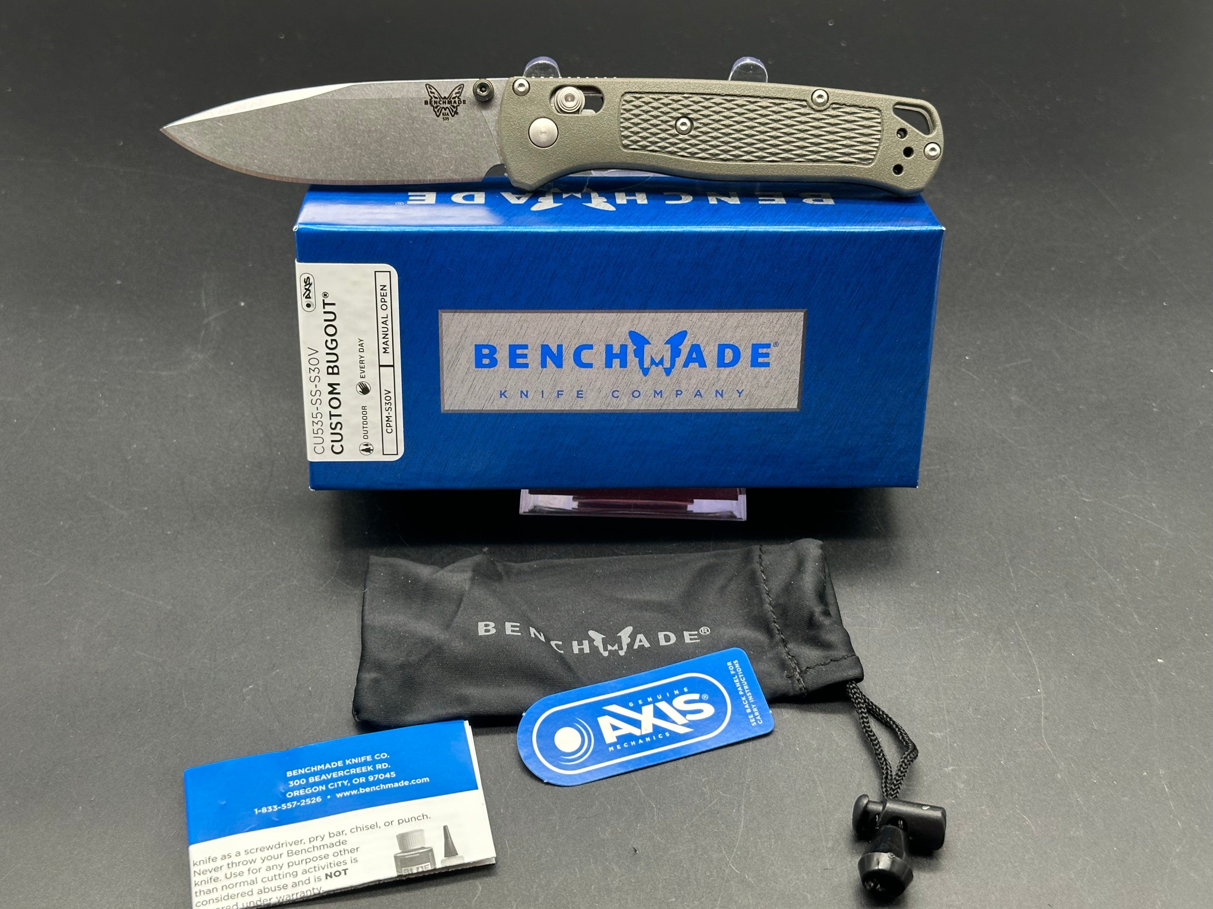 Benchmade Bugout (Custom), 3.24" S30V Drop Point Blade with OD Green Grivory Handle