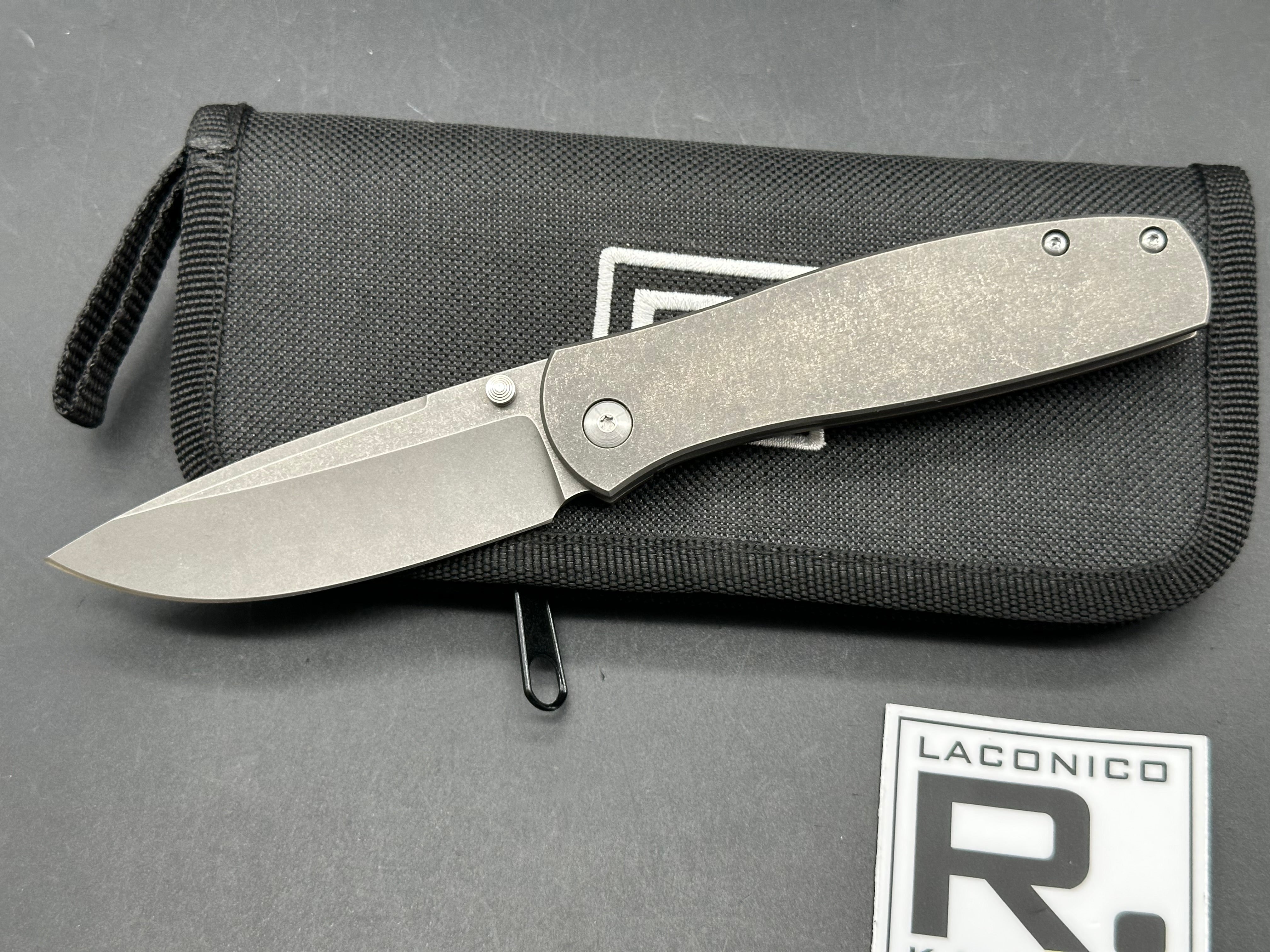Ray Laconico FJ w/Swedge, Blasted and Tumbled CPM-154 Blade, Blasted and Tumbled Titanium Handles