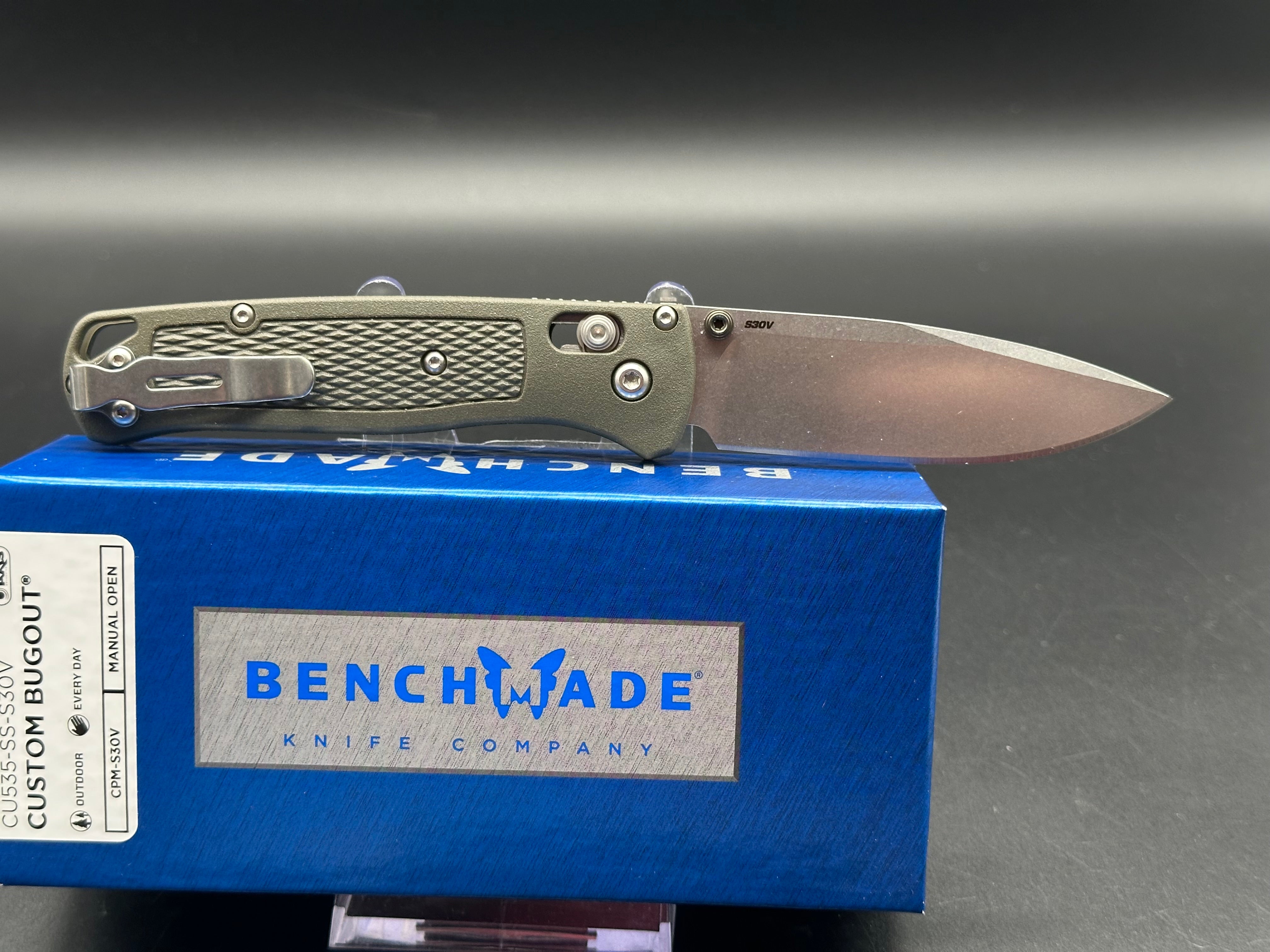 Benchmade Bugout (Custom), 3.24" S30V Drop Point Blade with OD Green Grivory Handle