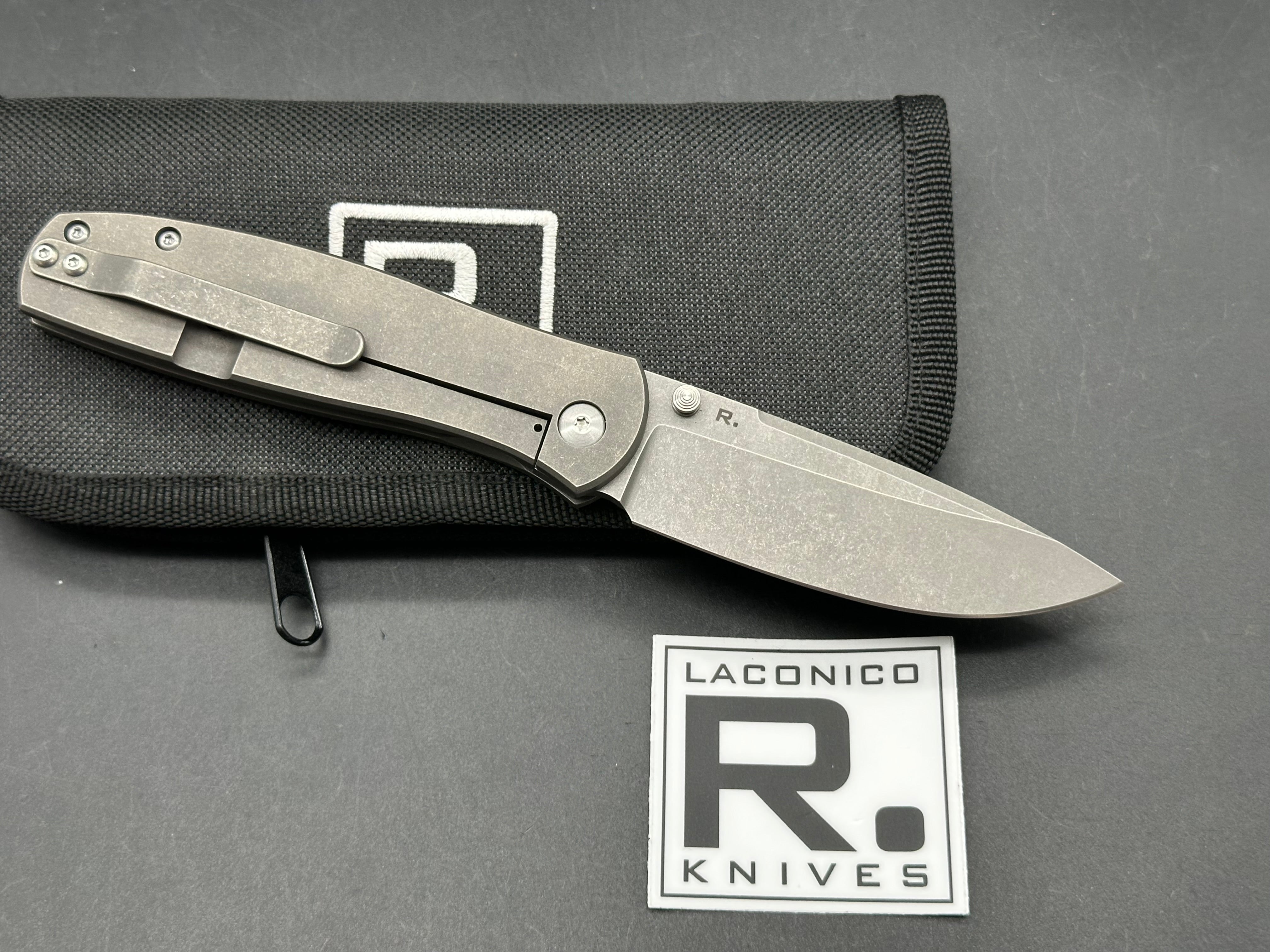 Ray Laconico FJ w/Swedge, Blasted and Tumbled CPM-154 Blade, Blasted and Tumbled Titanium Handles