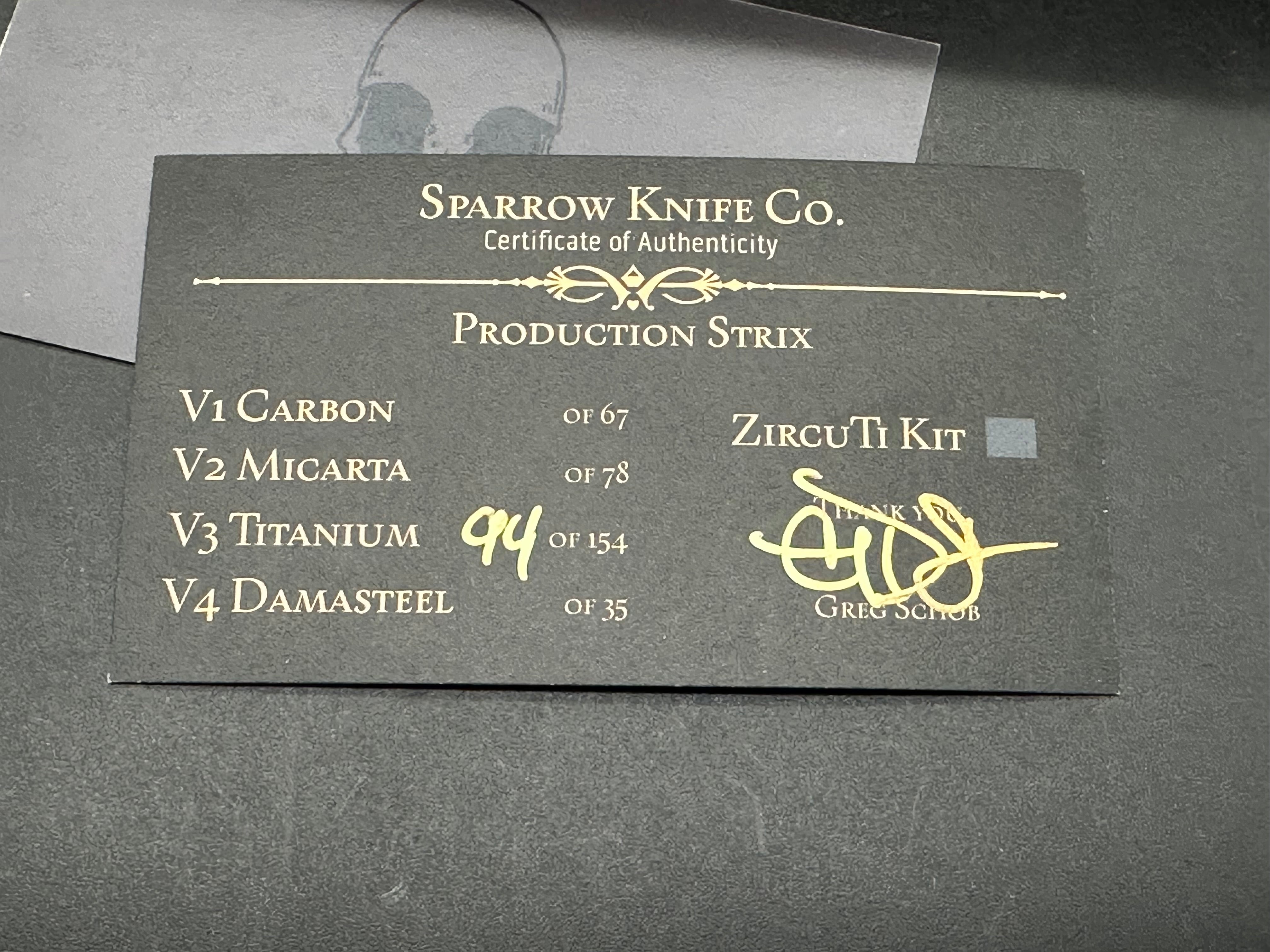 Sparrow Knife Co. Production Strix Round 1 #94 of 154 (V3 Full Ti), Belt Satin Hollow Ground M390 Blade