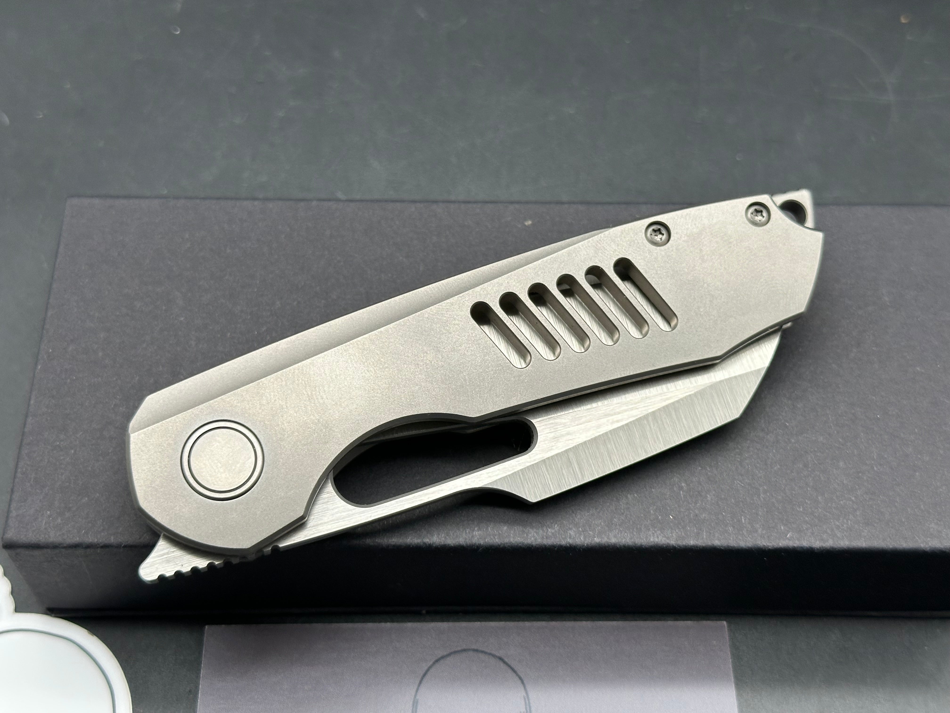 Sparrow Knife Co. Production Strix Round 1 #94 of 154 (V3 Full Ti), Belt Satin Hollow Ground M390 Blade