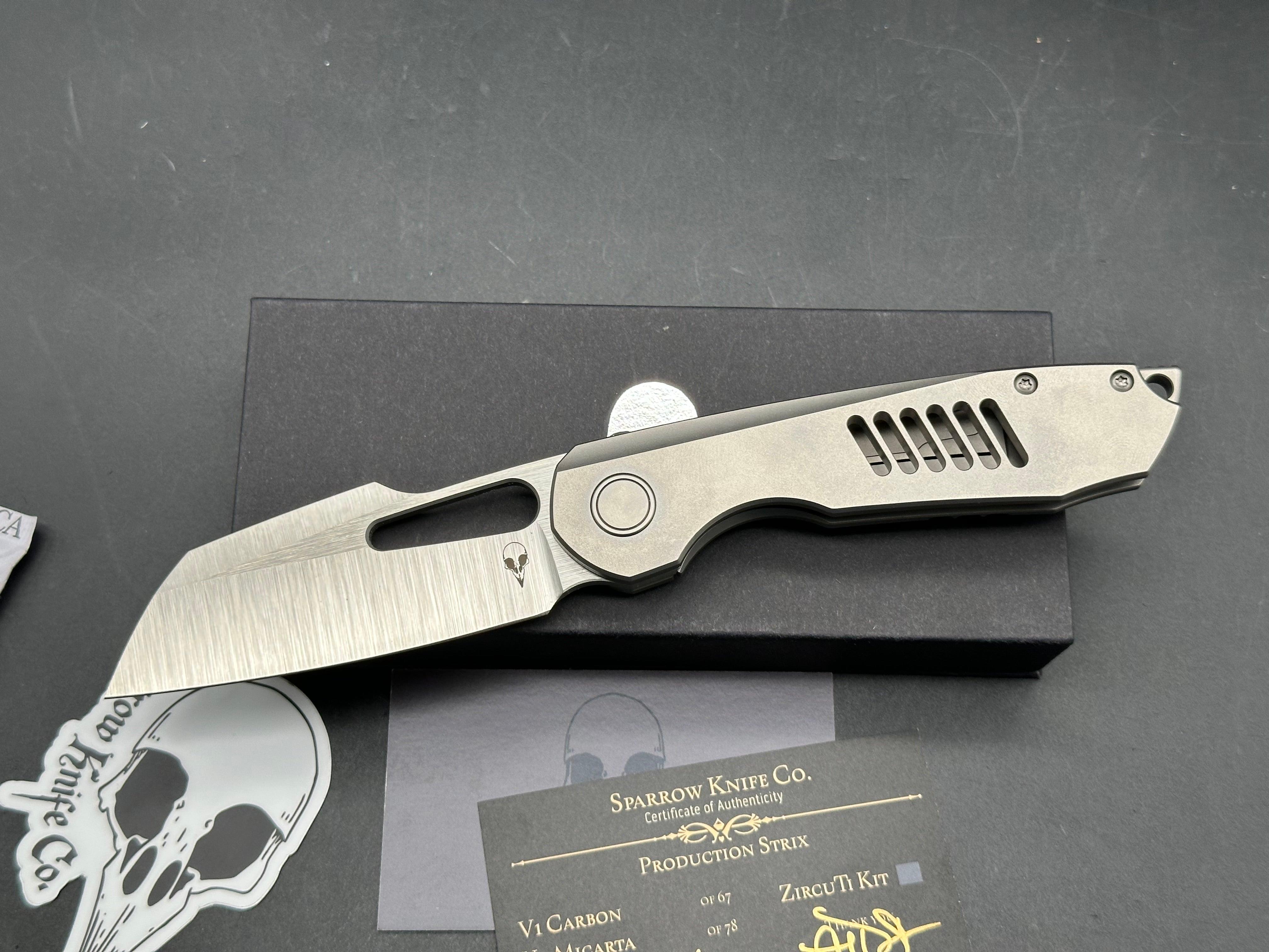 Sparrow Knife Co. Production Strix Round 1 #94 of 154 (V3 Full Ti), Belt Satin Hollow Ground M390 Blade