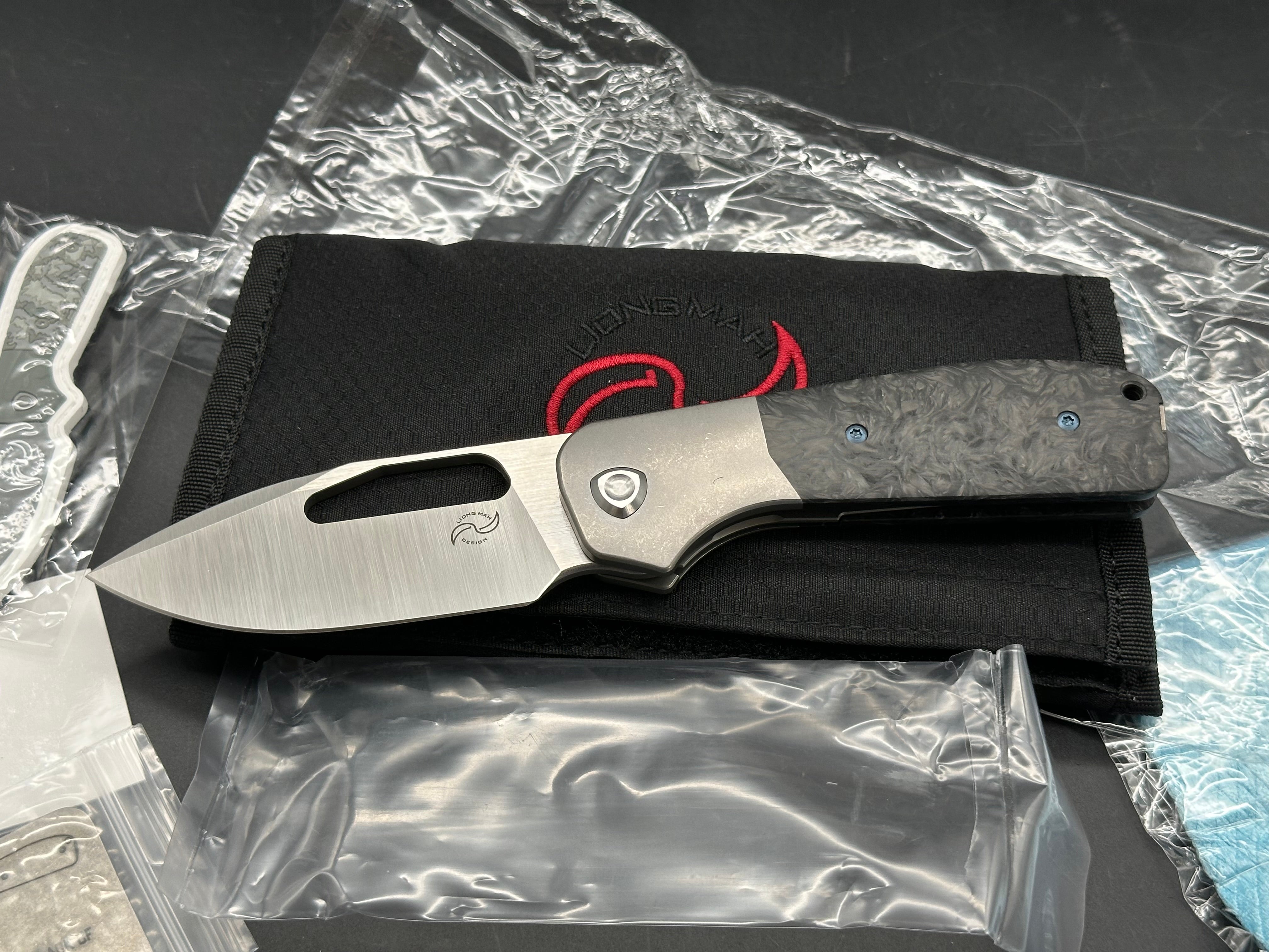 Liong Mah Field Duty 3.5 #18 of 140, Belt Satin S90V Blade, Tumbled Titanium Handles w/Dark Matter Black Carbon Fiber Overlays