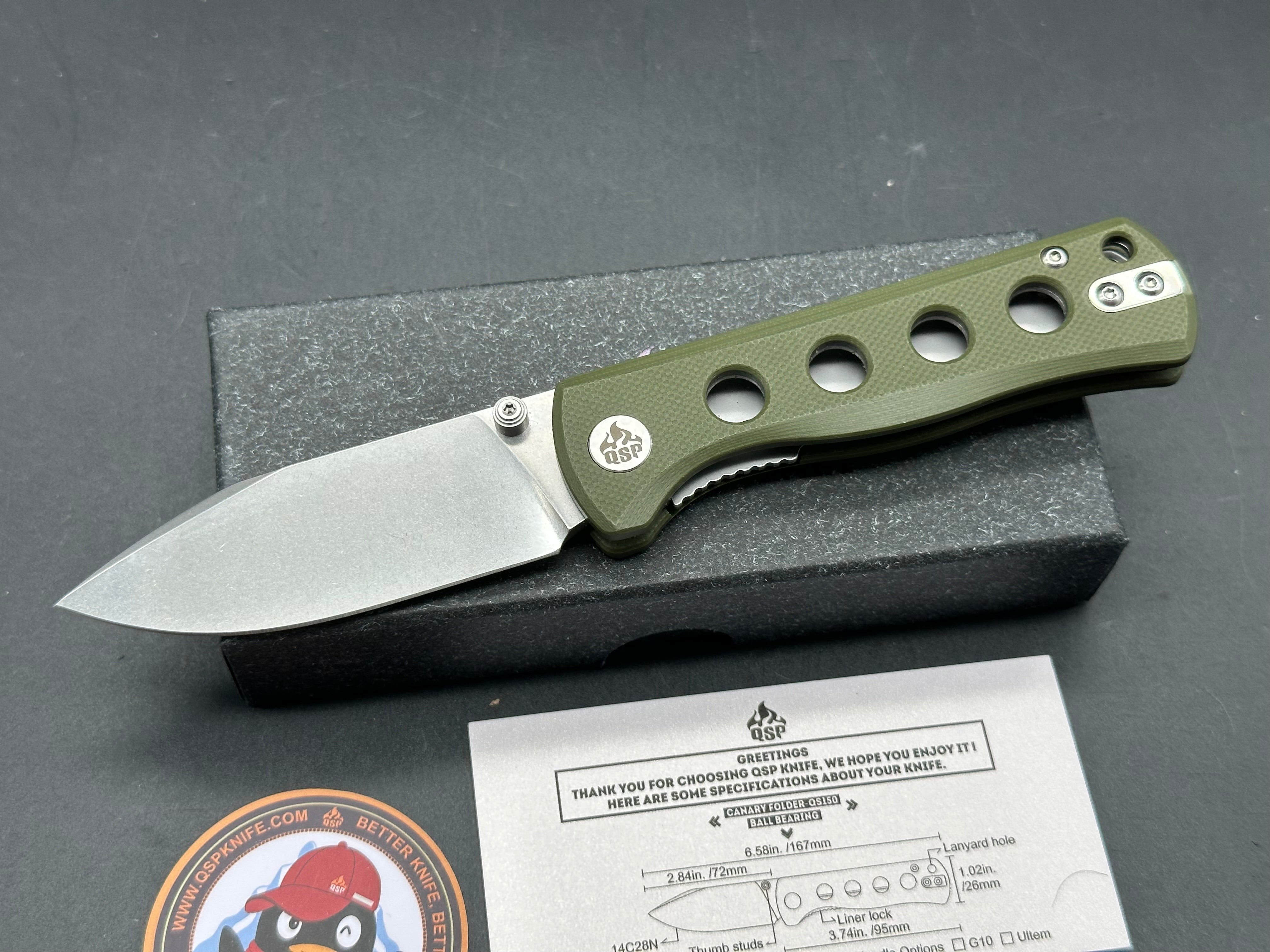 QSP Canary, 2.84" 14C28N Drop Blade with OD Green G10 Handle