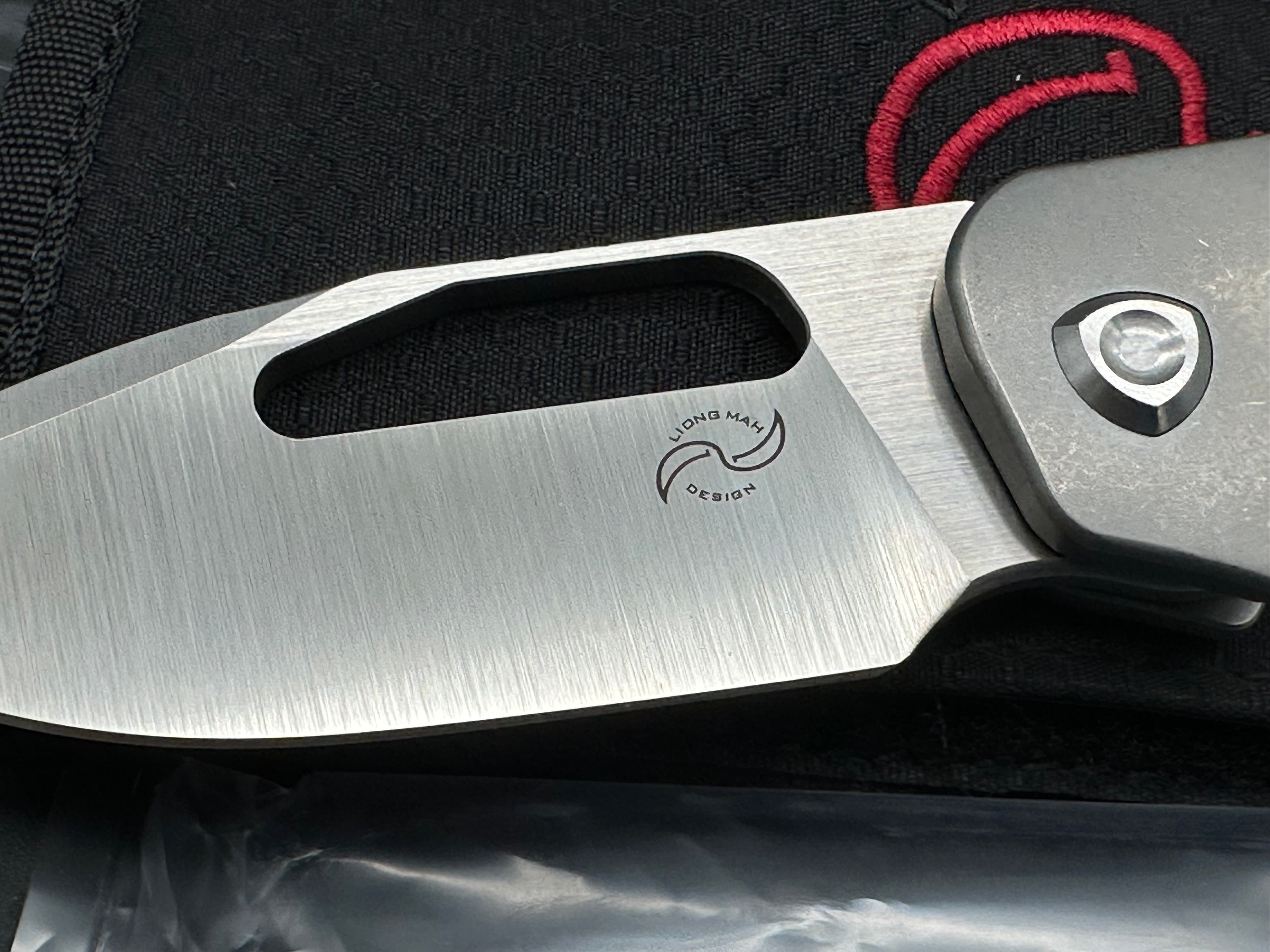 Liong Mah Field Duty 3.5 #18 of 140, Belt Satin S90V Blade, Tumbled Titanium Handles w/Dark Matter Black Carbon Fiber Overlays