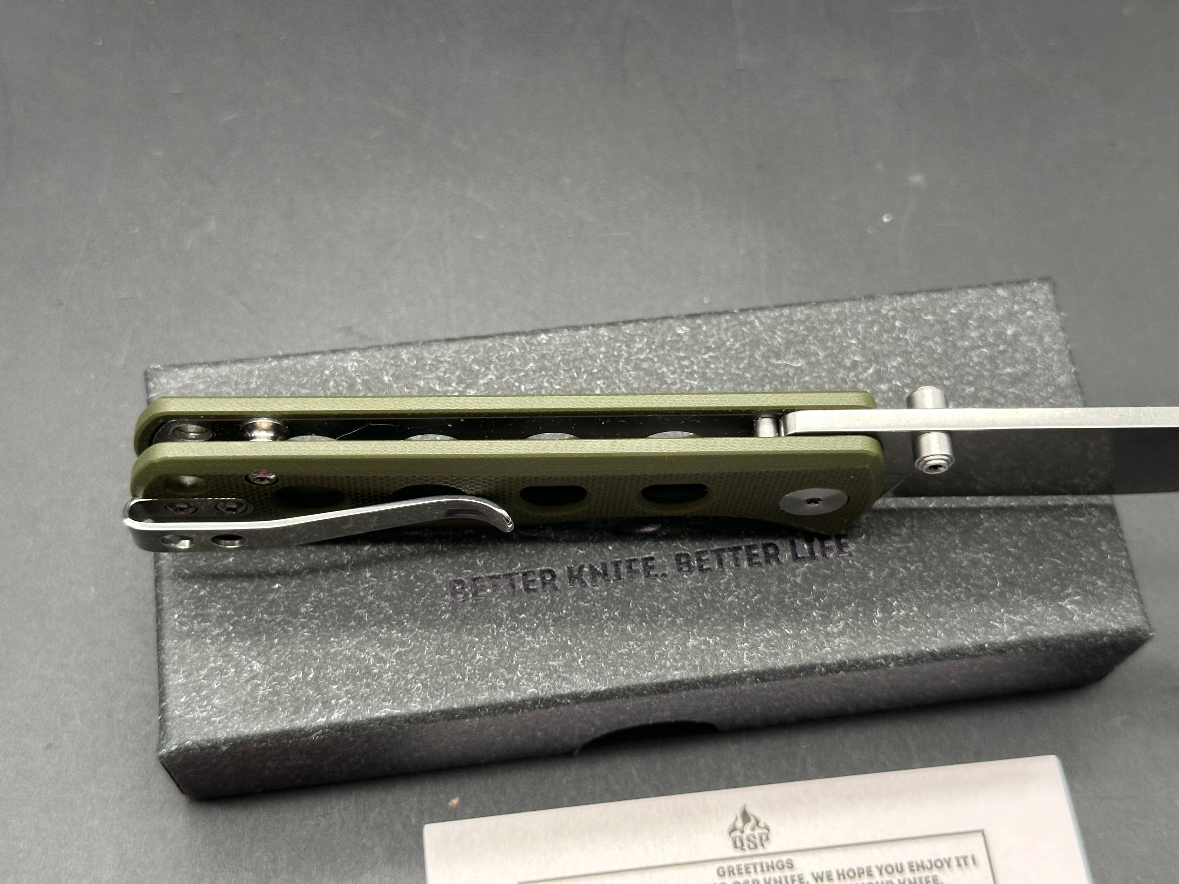 QSP Canary, 2.84" 14C28N Drop Blade with OD Green G10 Handle