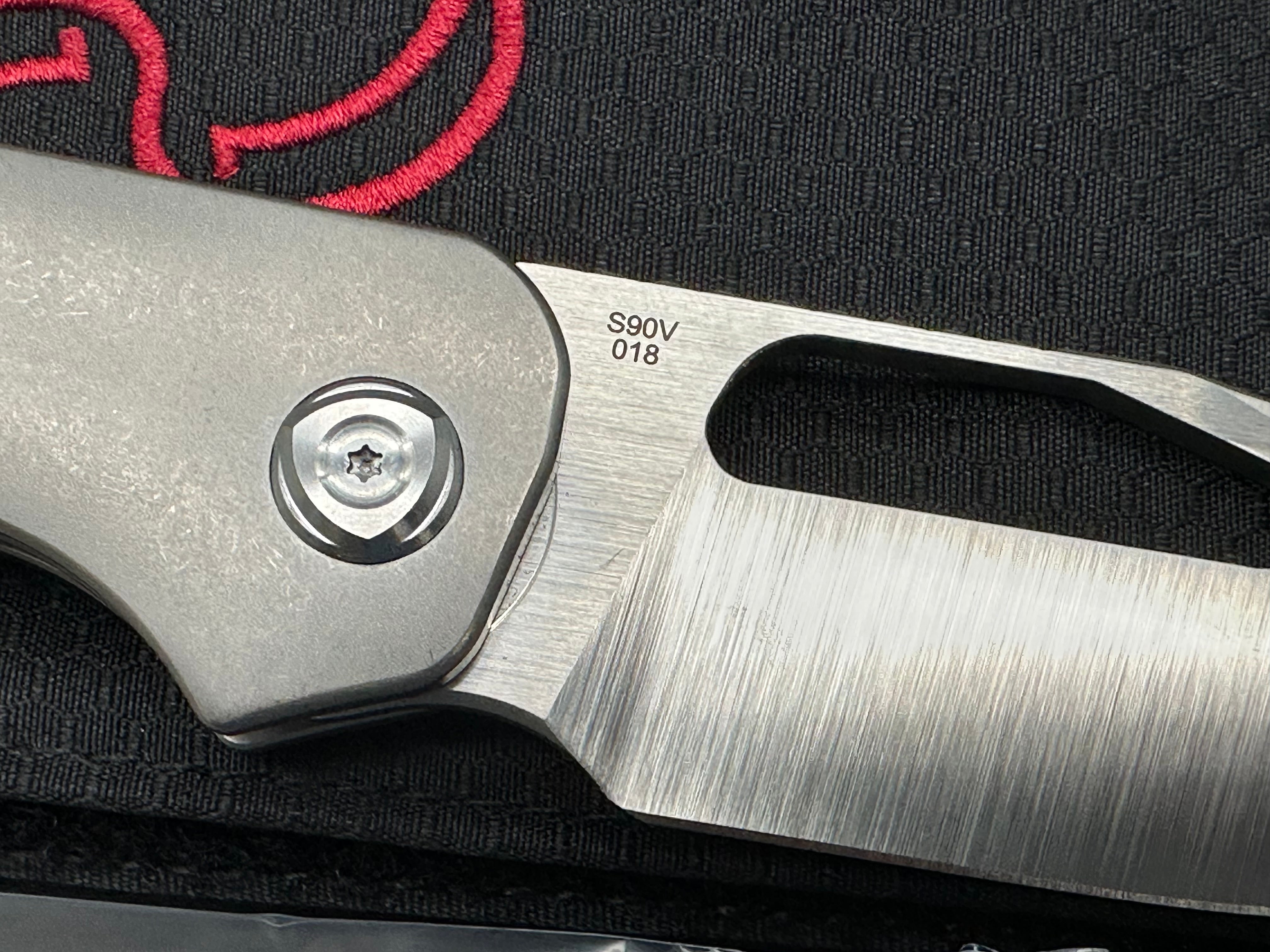 Liong Mah Field Duty 3.5 #18 of 140, Belt Satin S90V Blade, Tumbled Titanium Handles w/Dark Matter Black Carbon Fiber Overlays