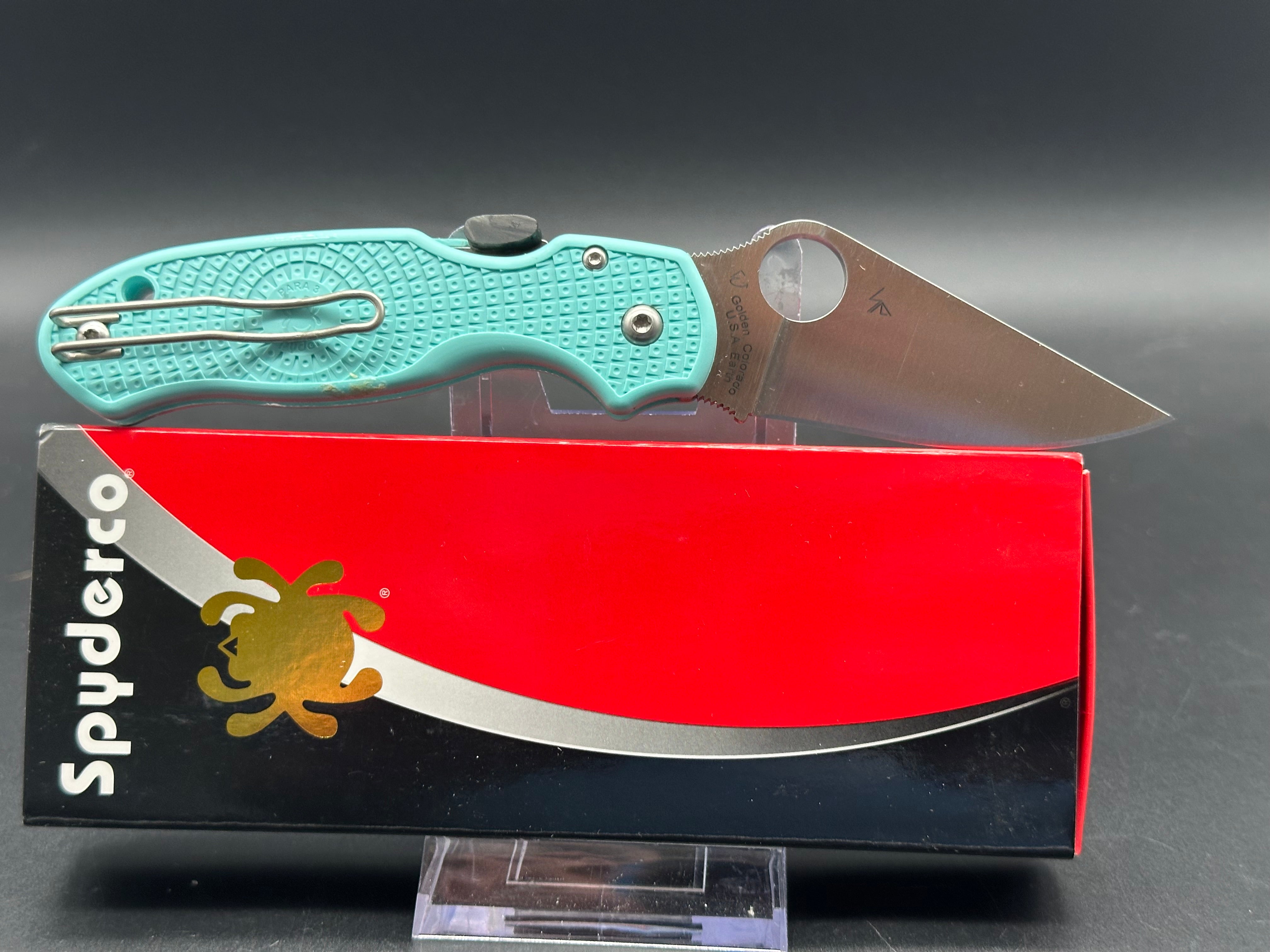SPYDERCO PARA 3 LIGHTWEIGHT TEAL FRN CPM S90V