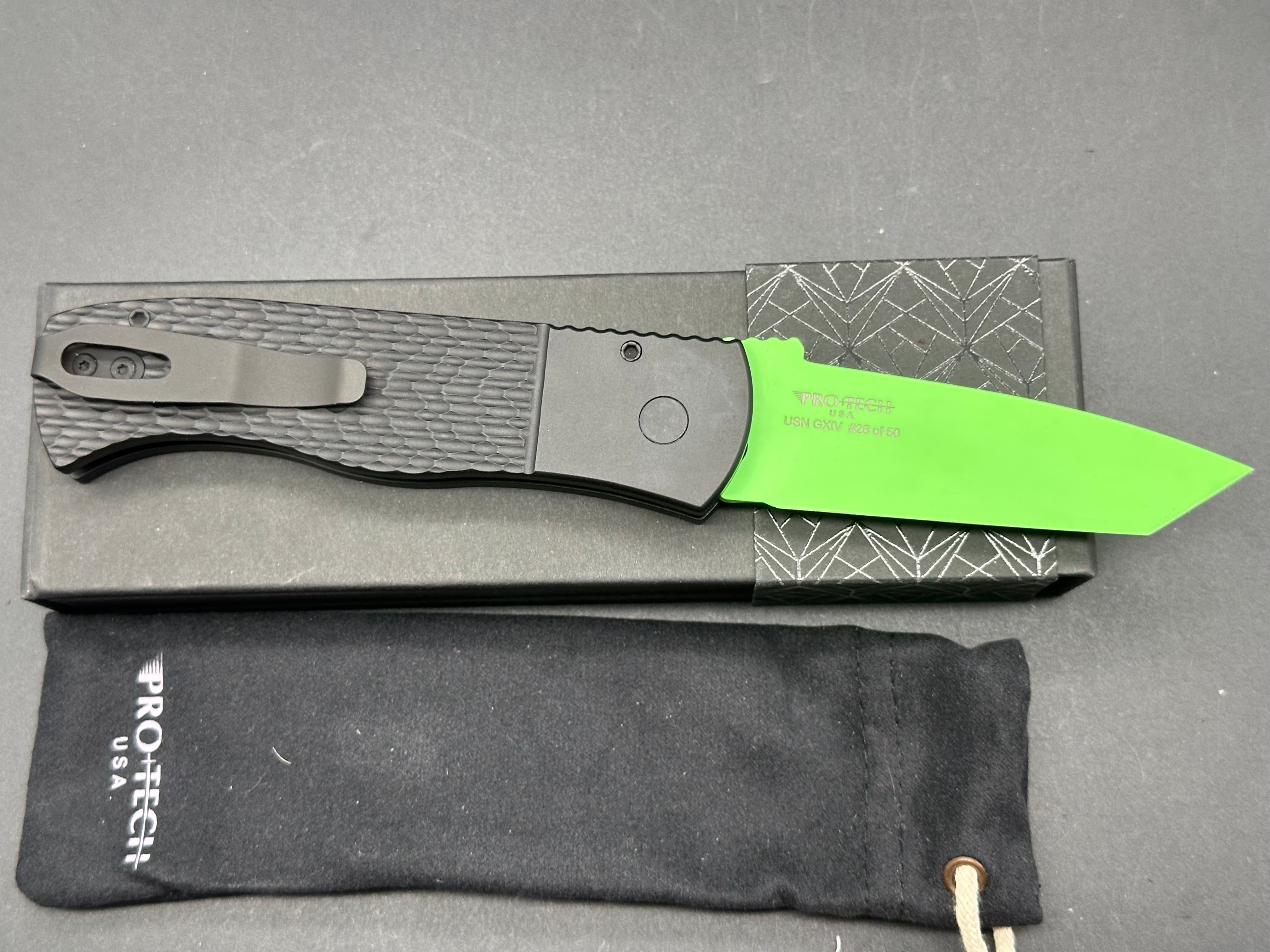Protech 2023 CQC7 USN Special Black "Jigged" handle, cerakote green blade #28 of 50