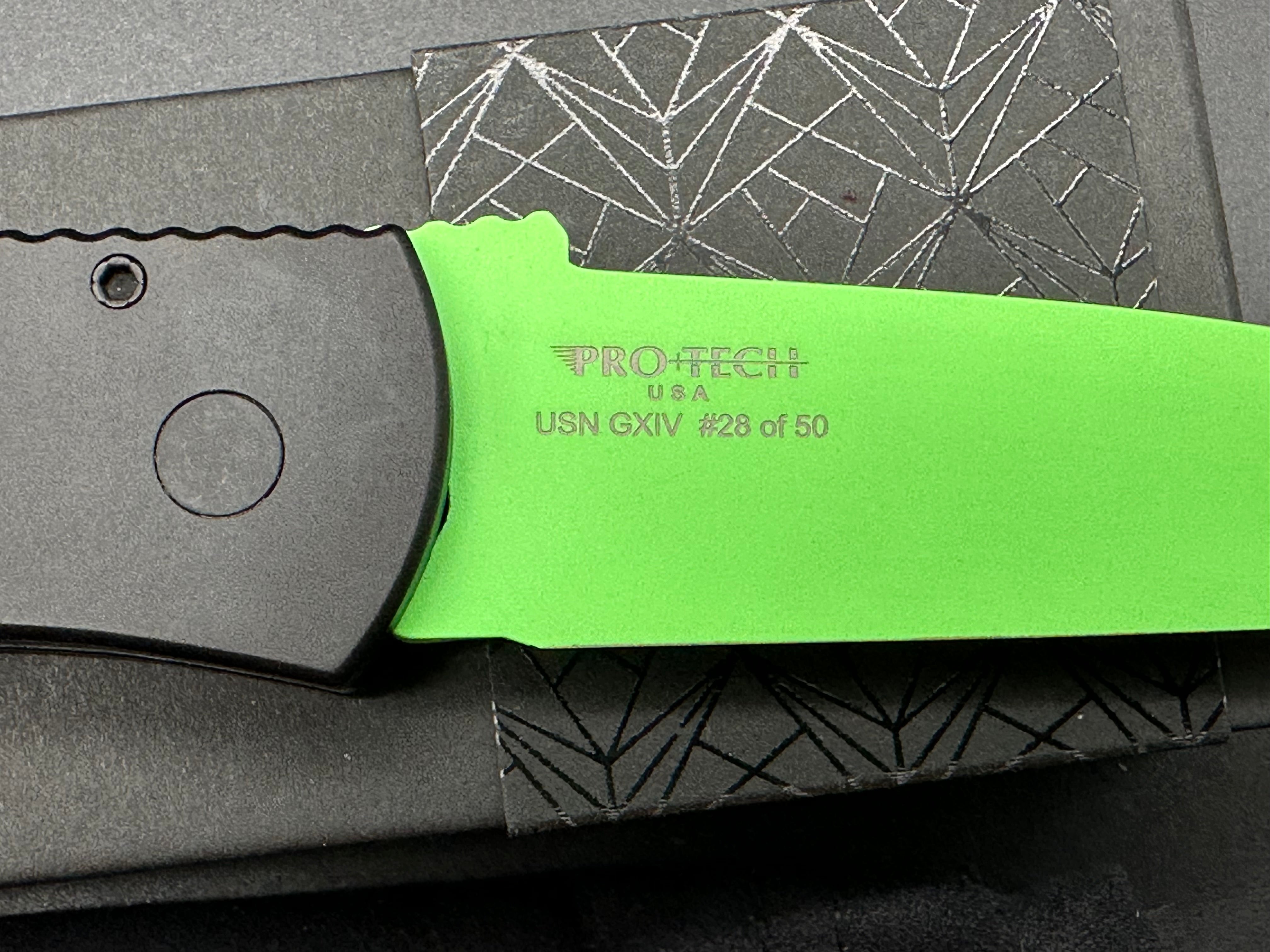 Protech 2023 CQC7 USN Special Black "Jigged" handle, cerakote green blade #28 of 50