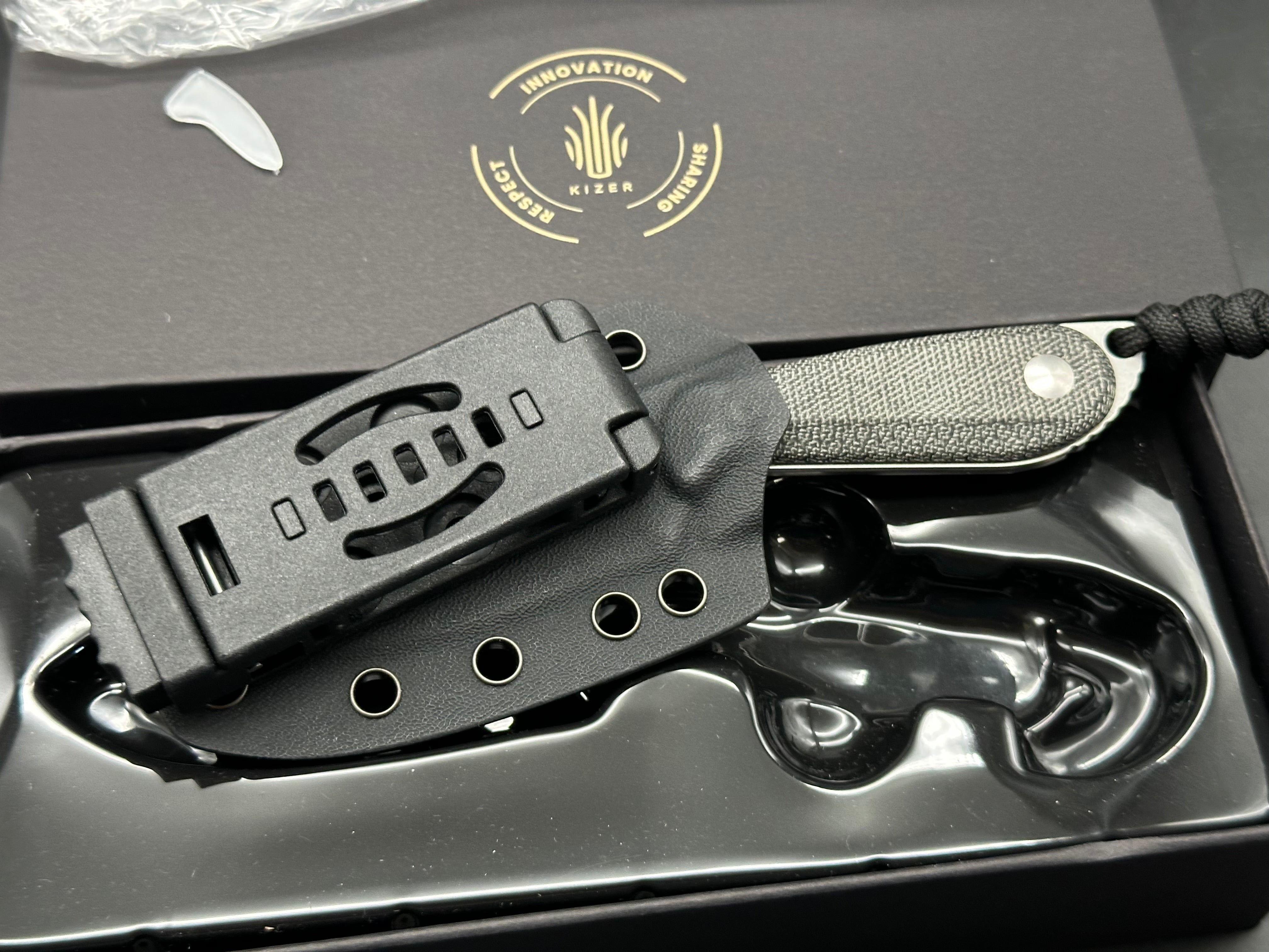 Kizer Buddy Stonewashed 14C28N Blade, Black Micarta Handles