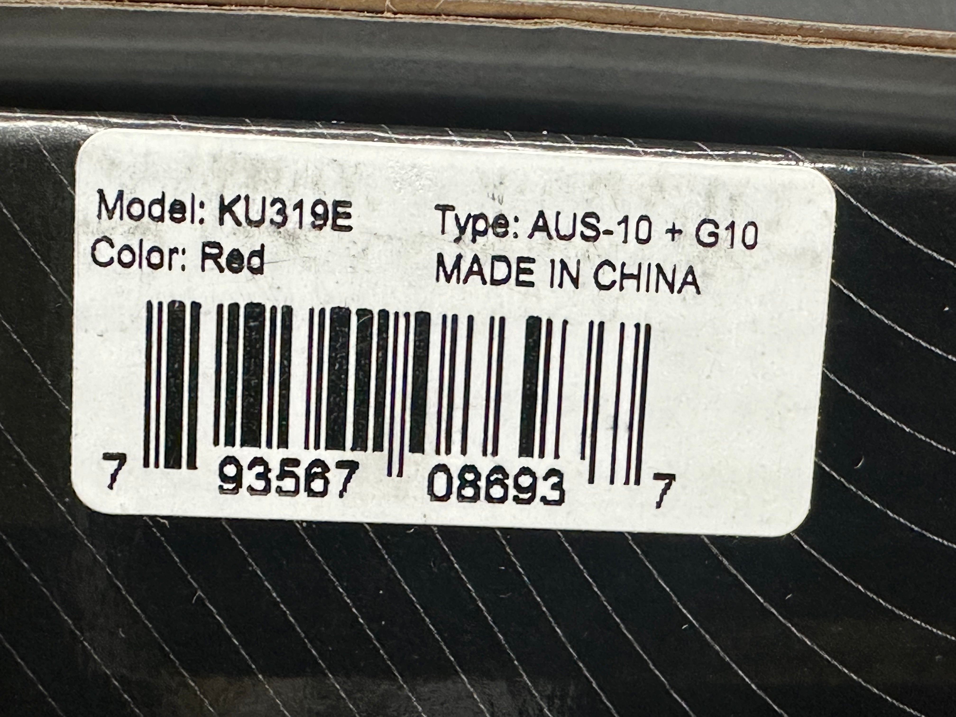 KUBEY BRAVO ONE FOLDING KNIFE RED G10 HANDLE AUS-10 DROP POINT PLAIN EDGE BLACKWASH FINISH KU319E