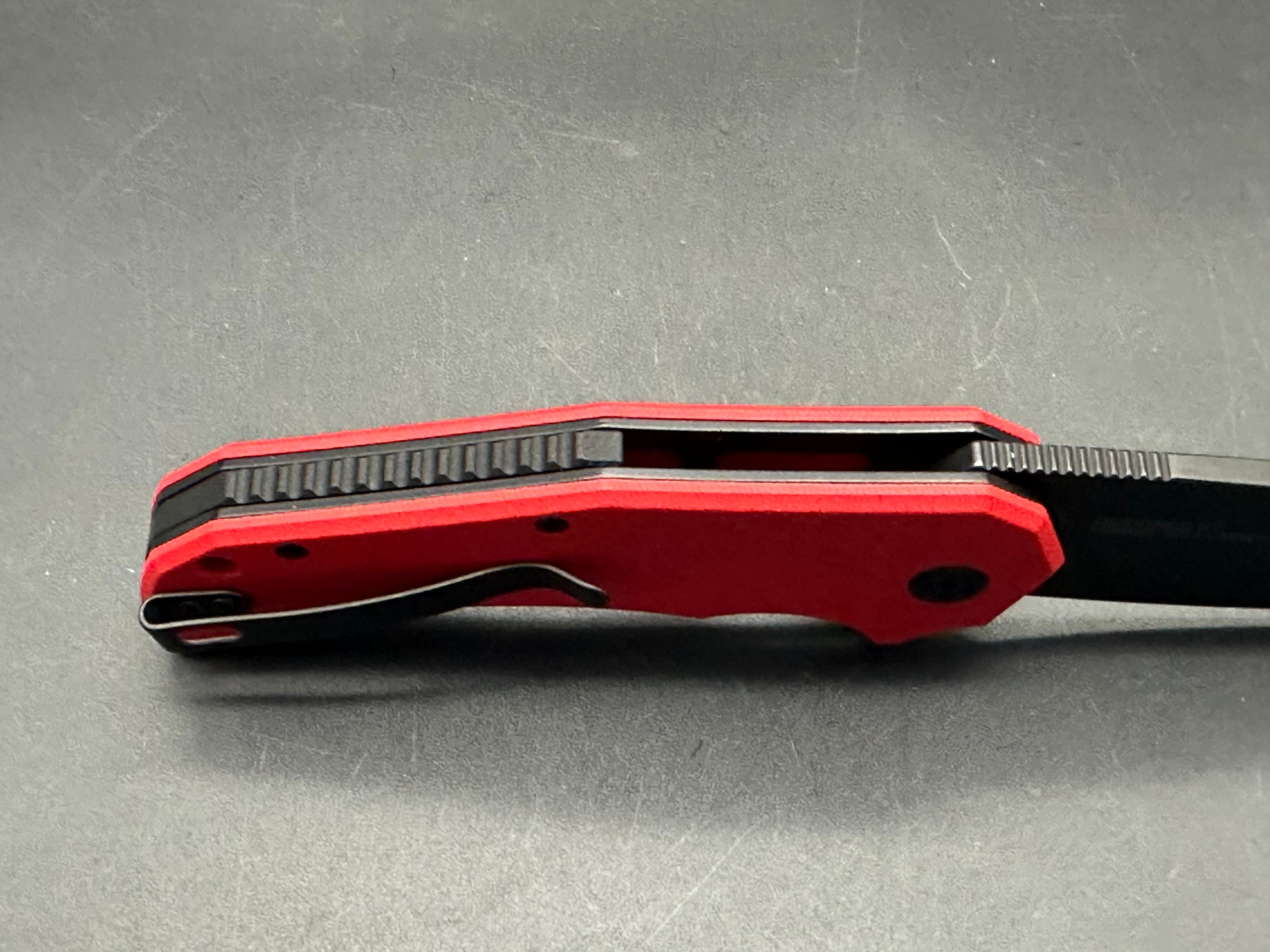 KUBEY BRAVO ONE FOLDING KNIFE RED G10 HANDLE AUS-10 DROP POINT PLAIN EDGE BLACKWASH FINISH KU319E