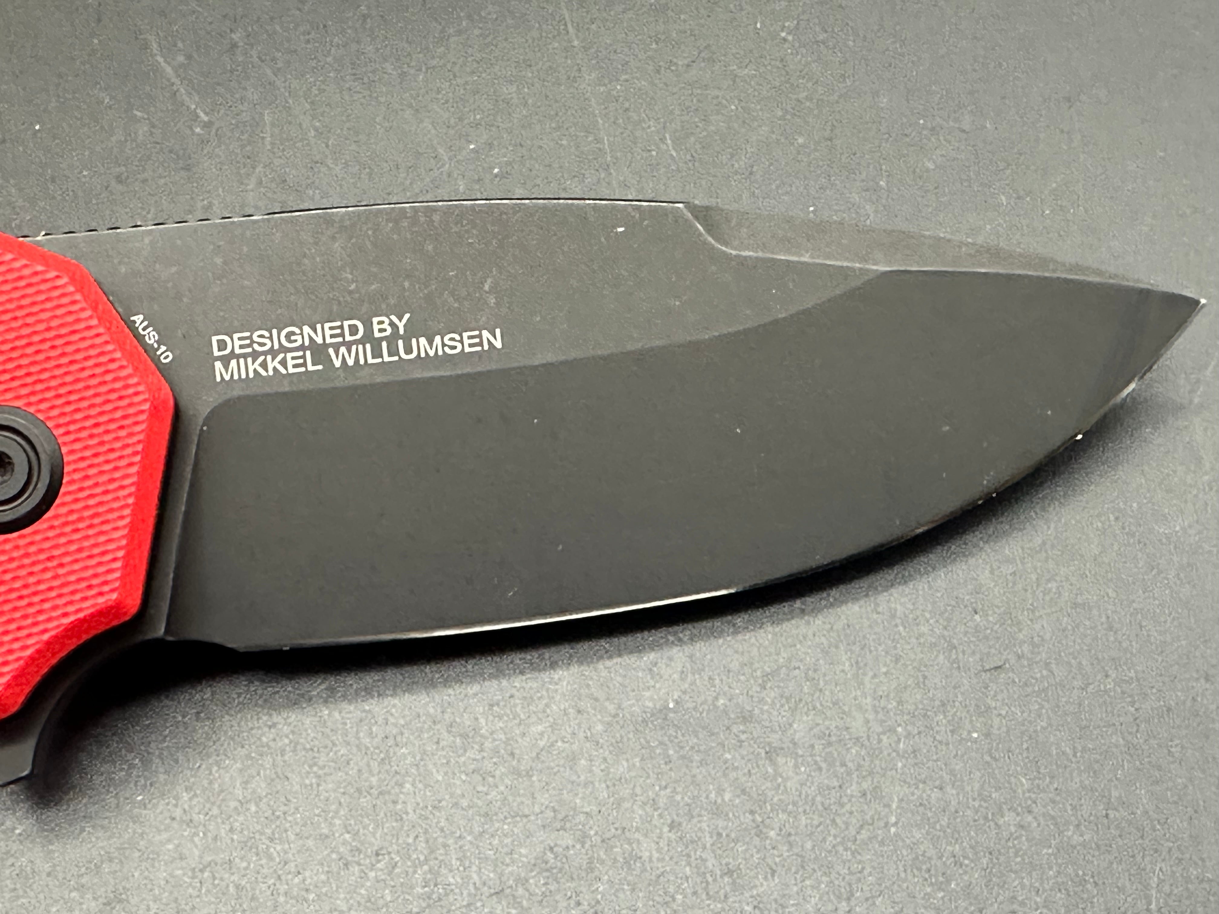 KUBEY BRAVO ONE FOLDING KNIFE RED G10 HANDLE AUS-10 DROP POINT PLAIN EDGE BLACKWASH FINISH KU319E
