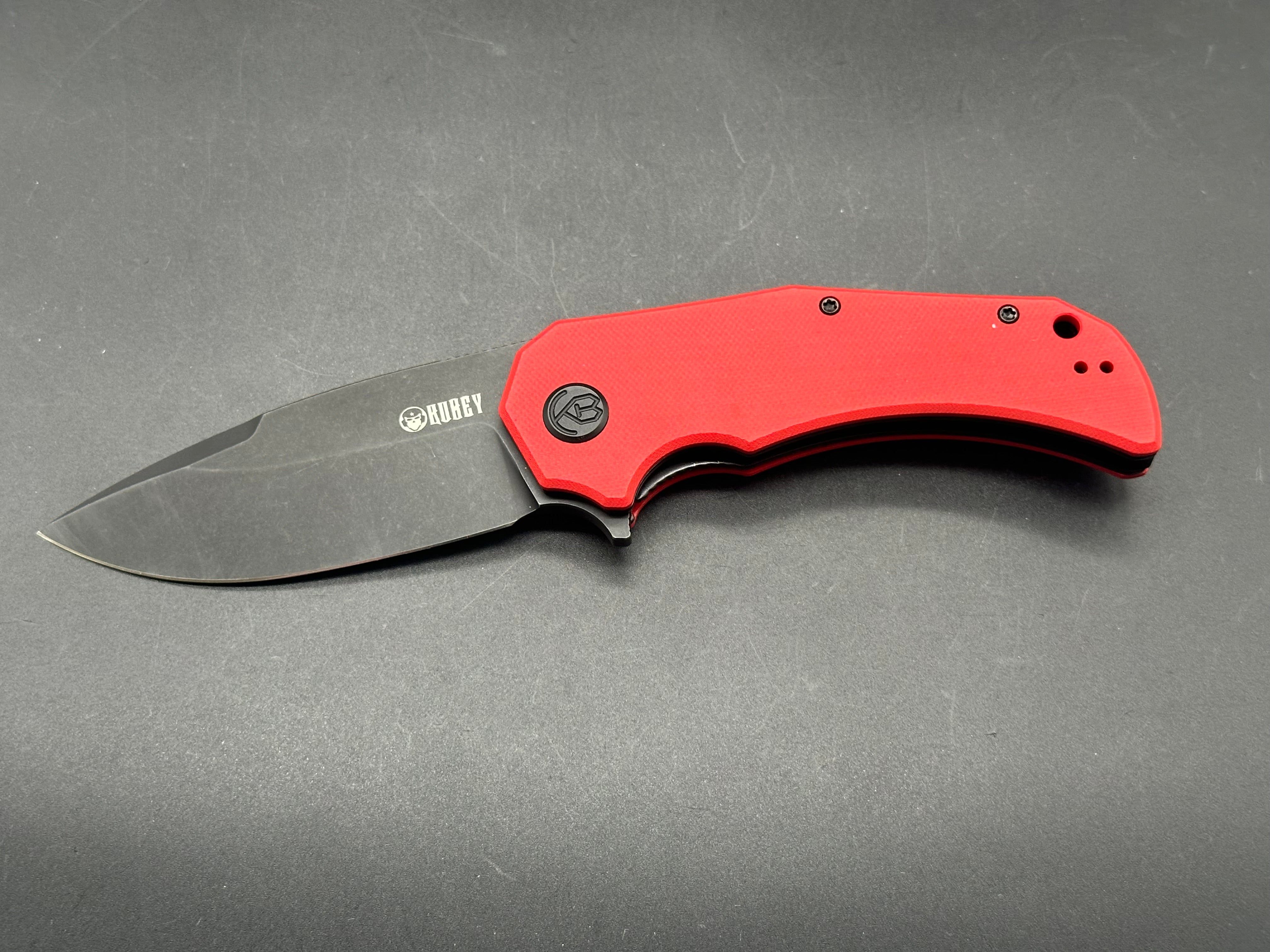 KUBEY BRAVO ONE FOLDING KNIFE RED G10 HANDLE AUS-10 DROP POINT PLAIN EDGE BLACKWASH FINISH KU319E