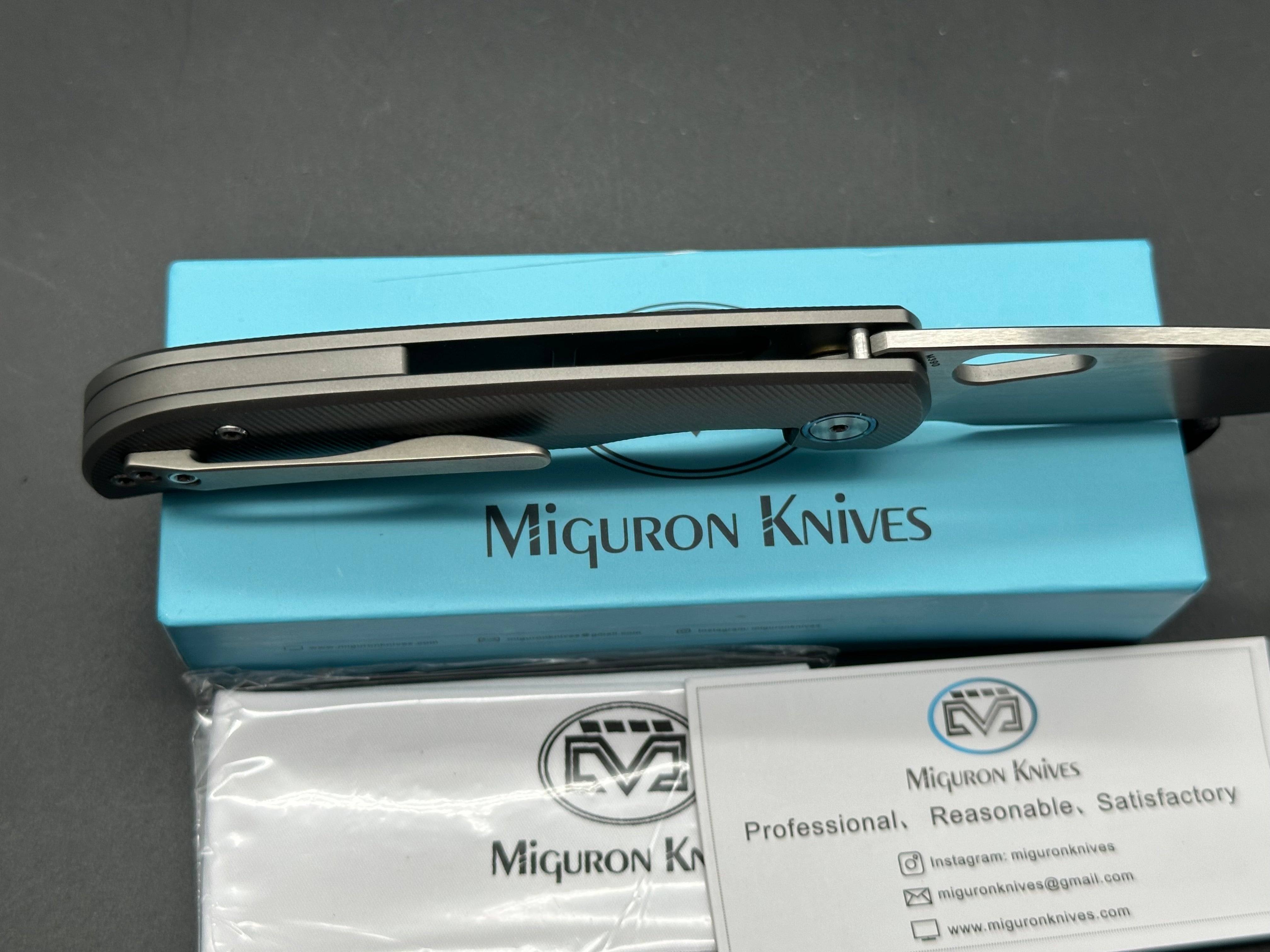 MIGURON MOYARL FOLDING KNIFE DARK GREY TITANIUM HANDLE M390 DROP POINT