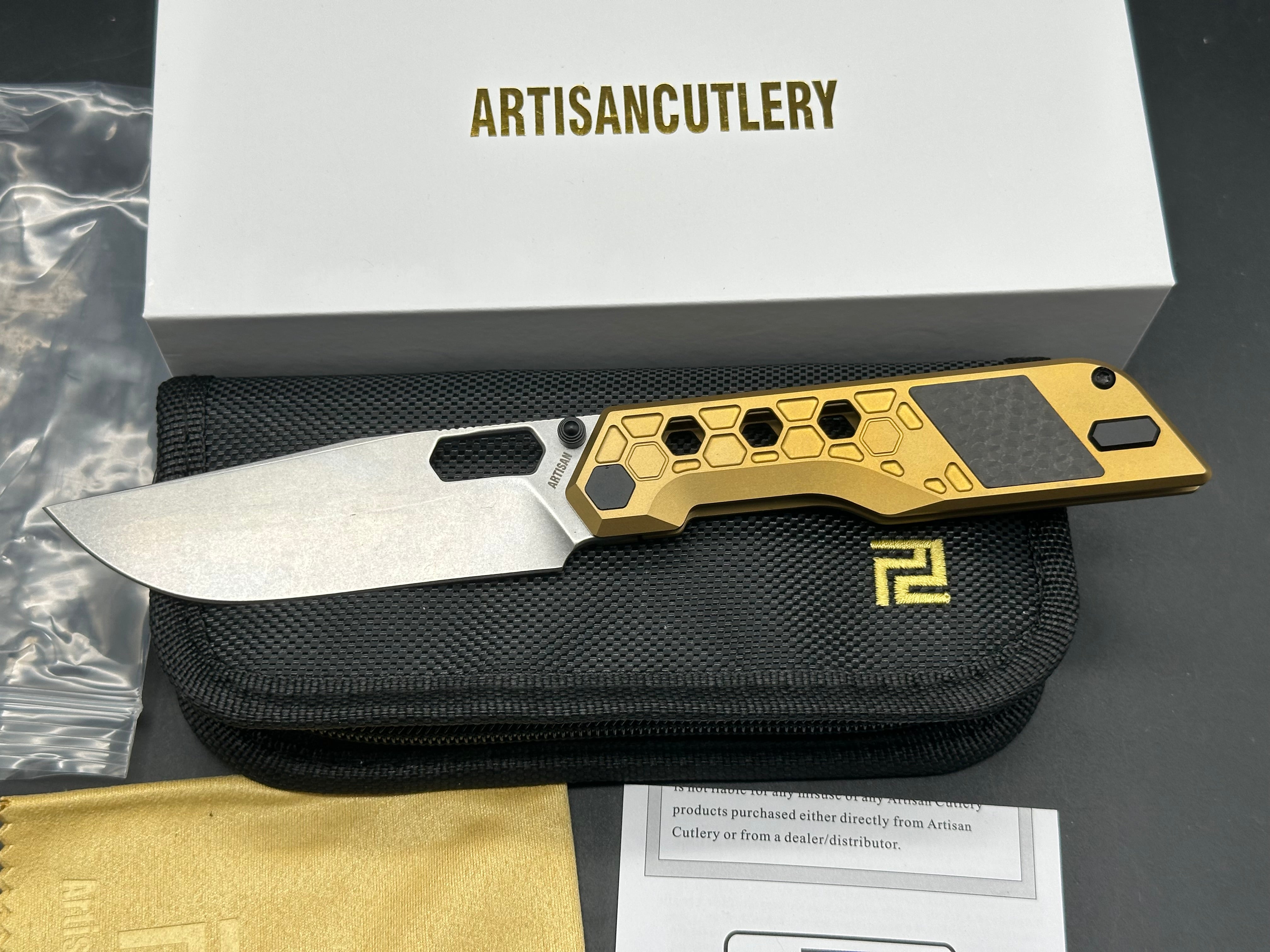 ARTISAN CUTLERY BEEST FOLDING KNIFE titanium HANDLE S35VN DROP POINT PLAIN EDGE STONEWASH FINISH
