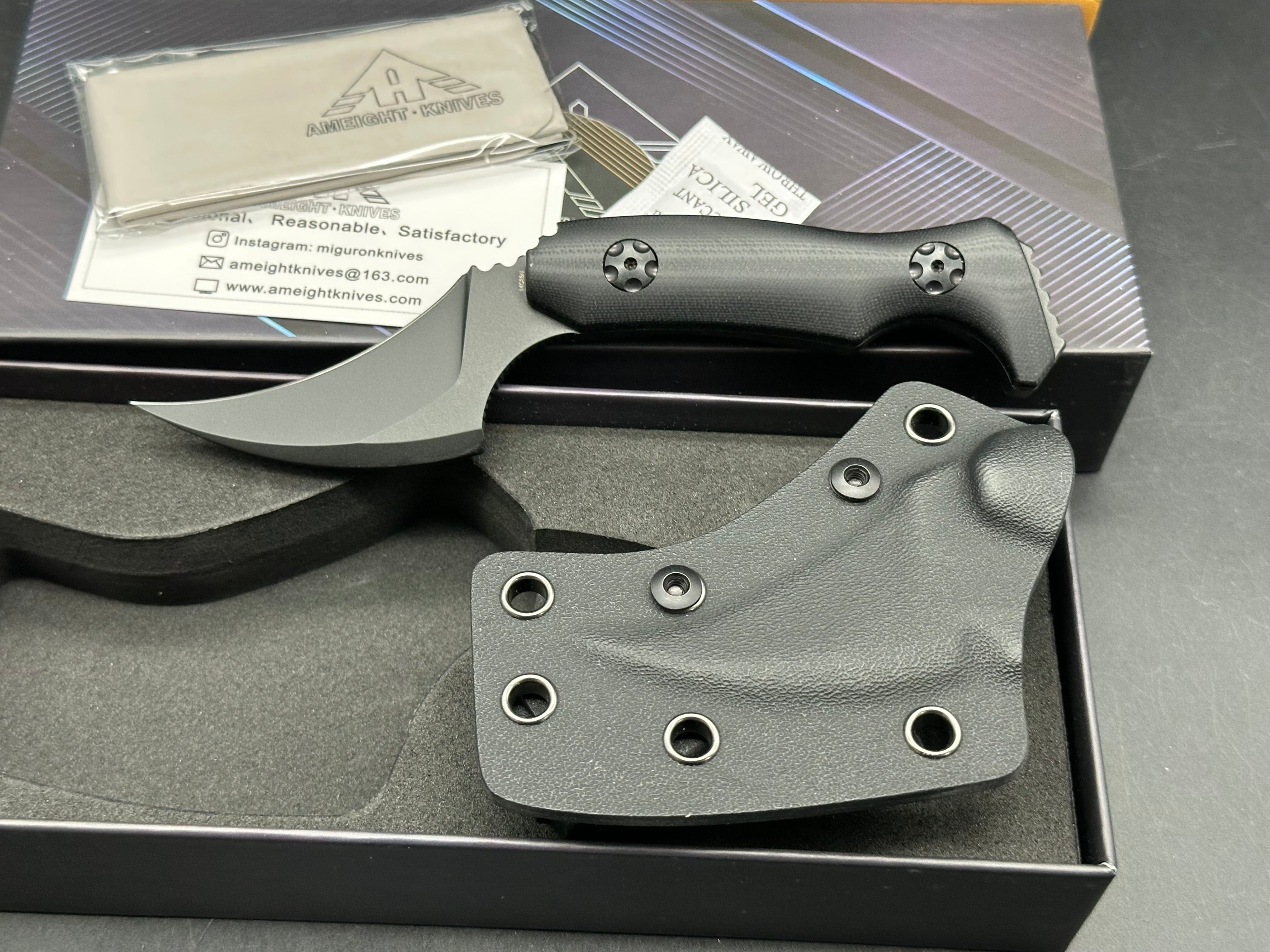 Miguron | Ameight Knives LSM Fixed Blade 2.82" Black PVD 14C28N Blade Black G10 handle DC Blades Design