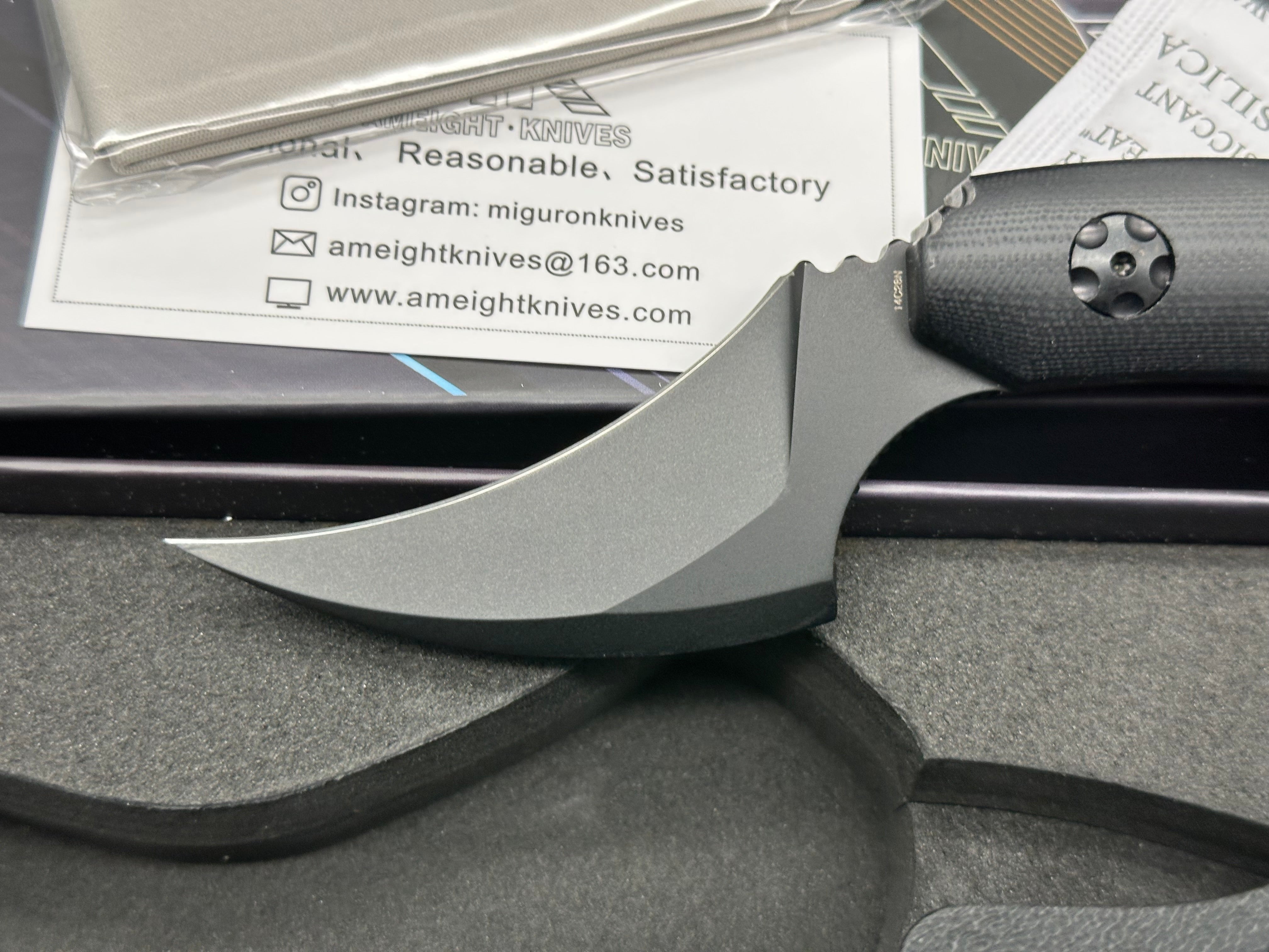 Miguron | Ameight Knives LSM Fixed Blade 2.82" Black PVD 14C28N Blade Black G10 handle DC Blades Design
