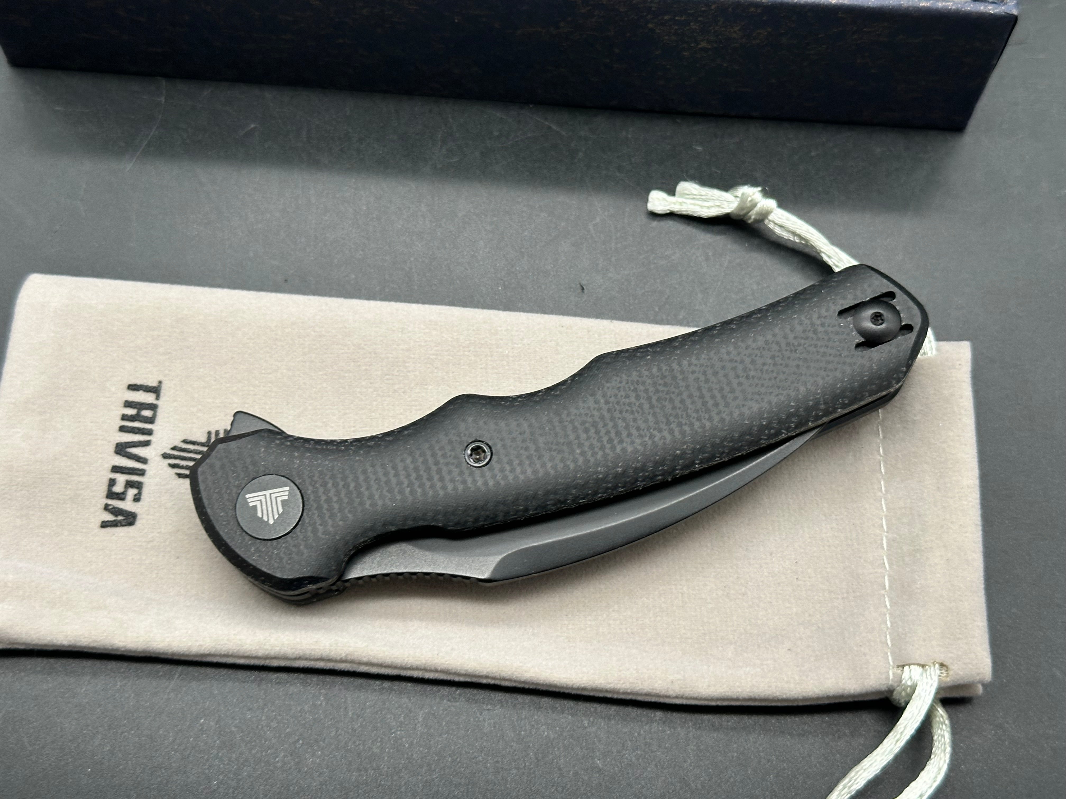Trivisa Knives Lacerta Folder 3.34" Black Blade of 14C28N, Black Micarta Hande liner lock Flipper
