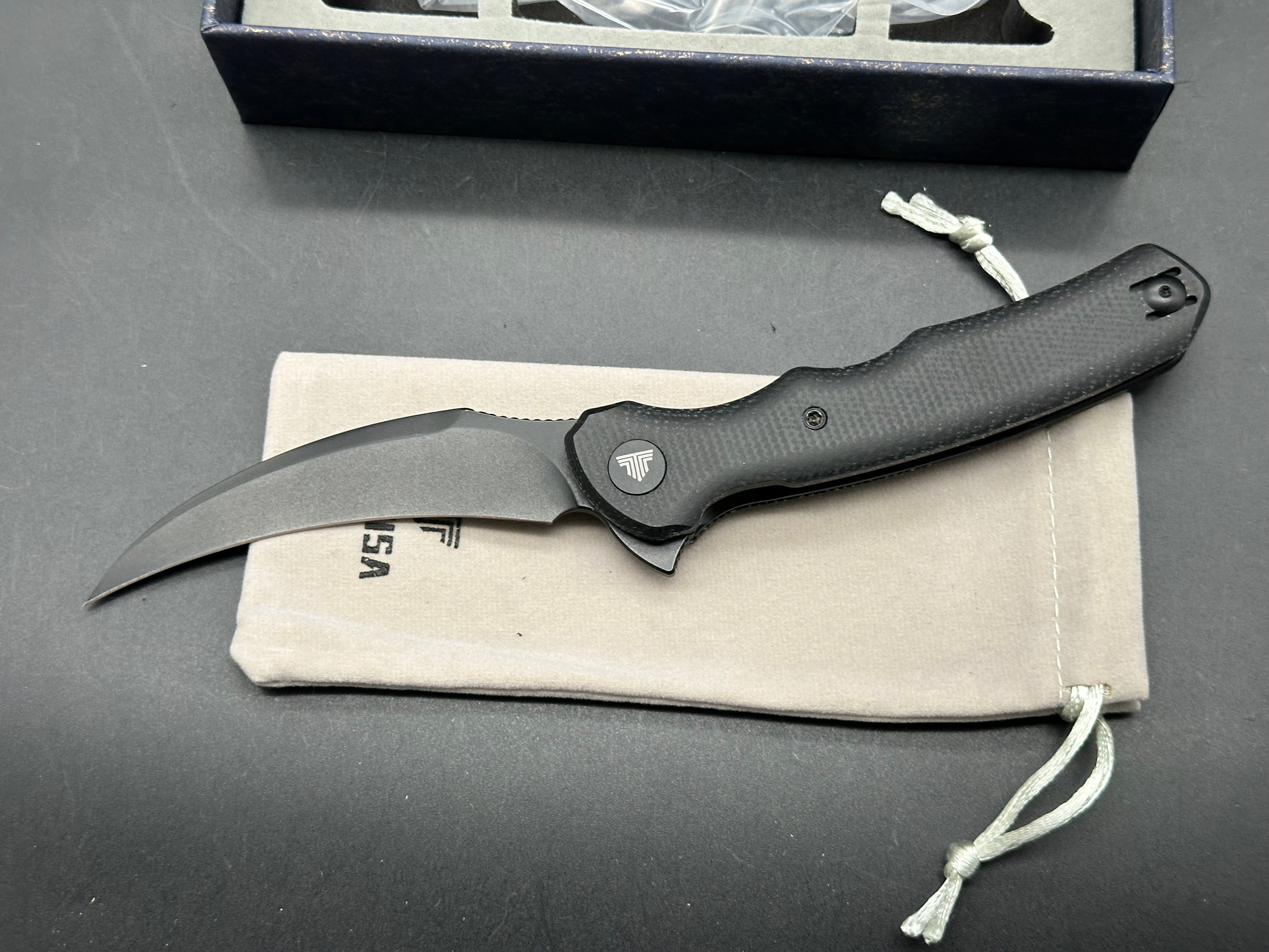 Trivisa Knives Lacerta Folder 3.34" Black Blade of 14C28N, Black Micarta Hande liner lock Flipper