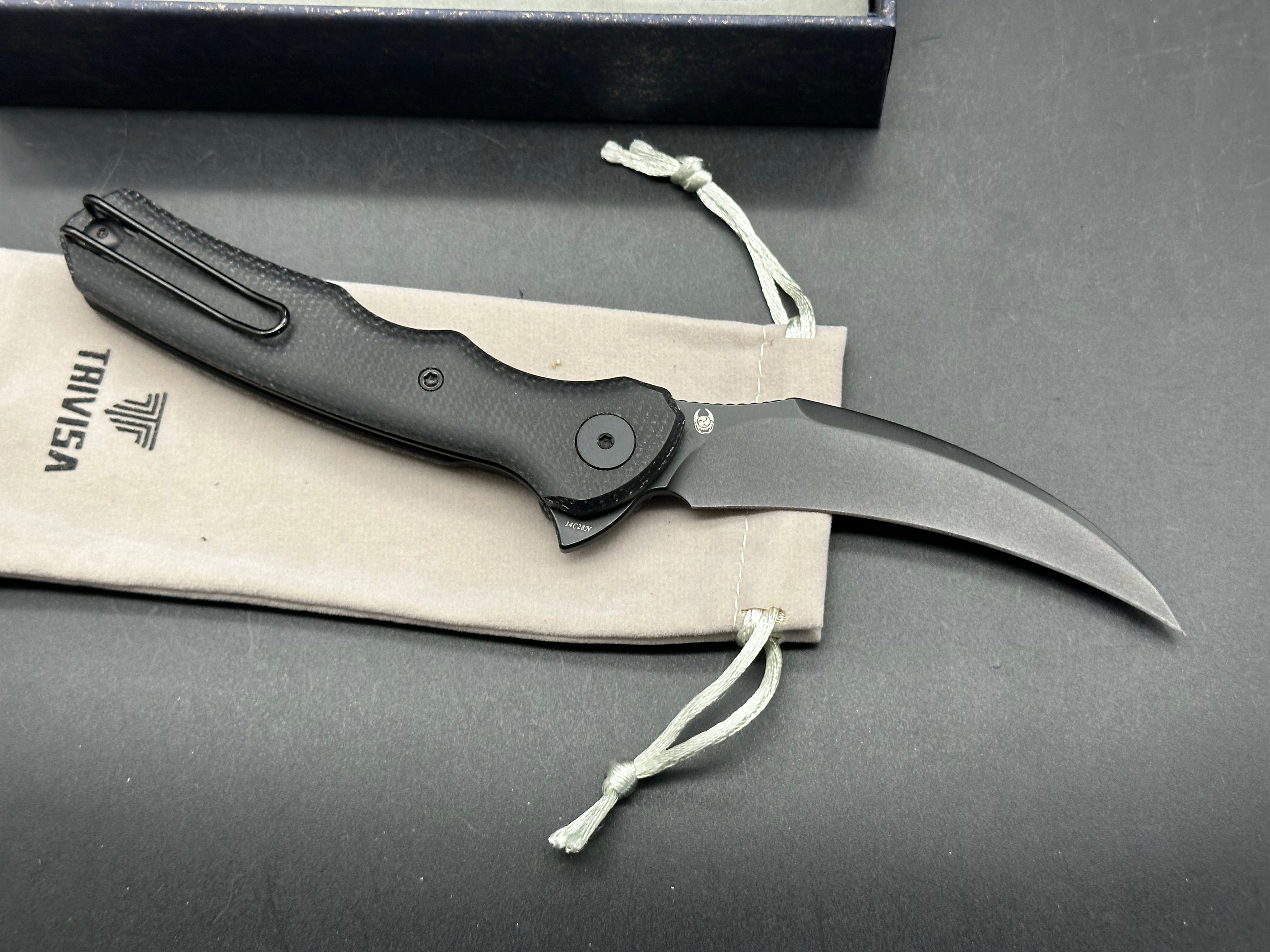 Trivisa Knives Lacerta Folder 3.34" Black Blade of 14C28N, Black Micarta Hande liner lock Flipper