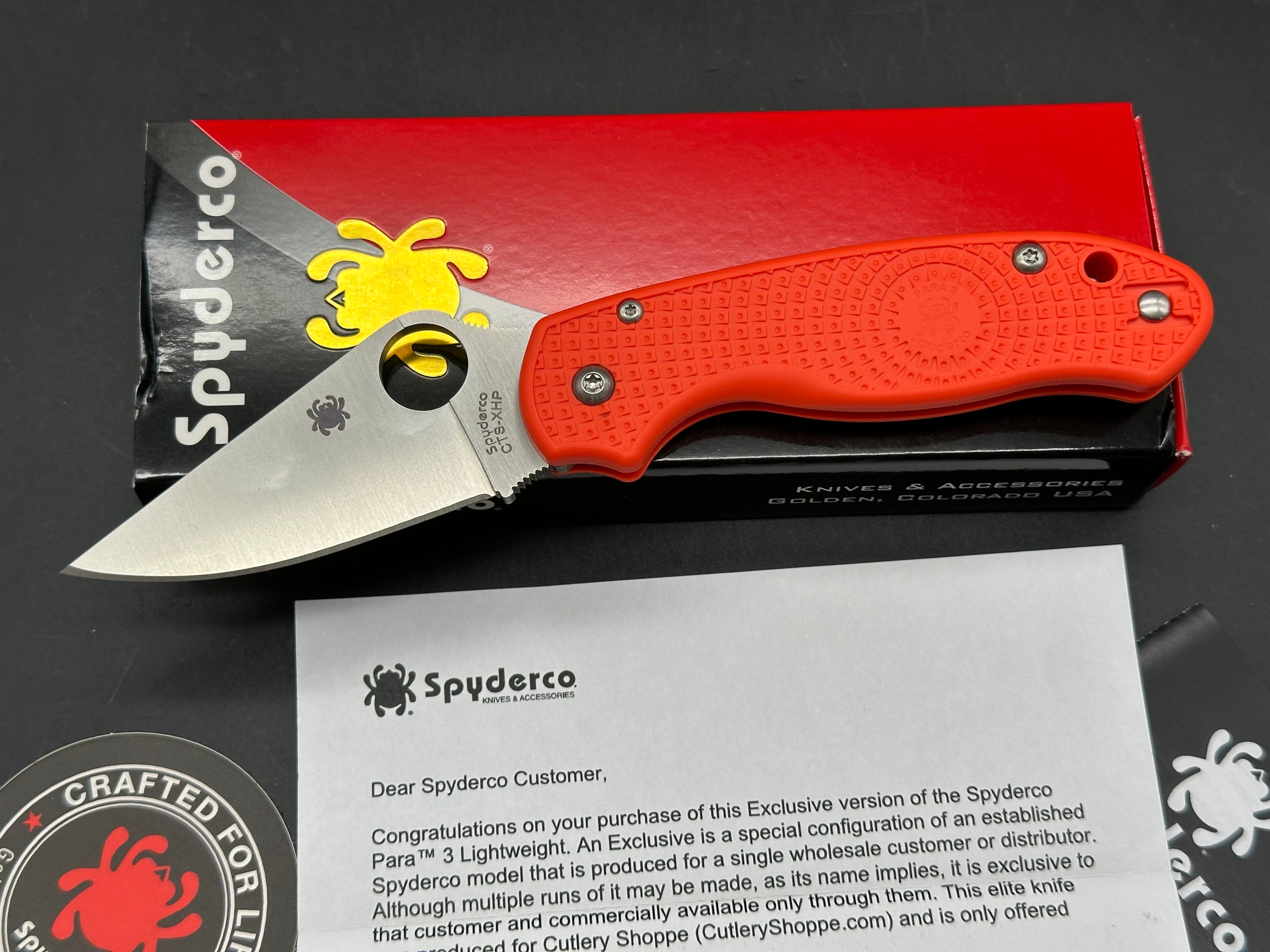 Spyderco Para 3 Lightweight (Cutlery Shoppe Exclusive), 2.93" CTS XHP Satin Blade with Orange FRN scales