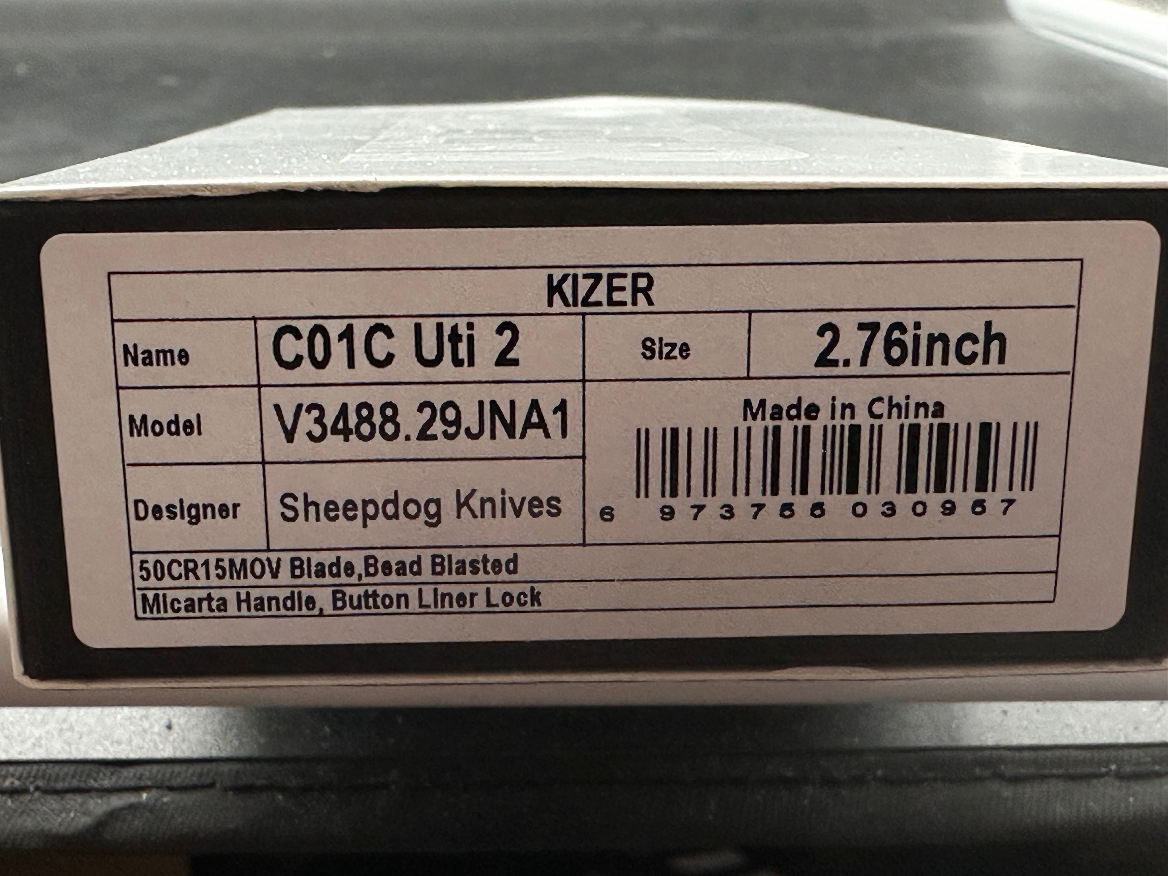 KIZER C01C UTI 2 UTILITY FOLDING KNIFE GREEN MICARTA HANDLE 5CR15MOV PLAIN EDGE BEAD BLAST FINISH