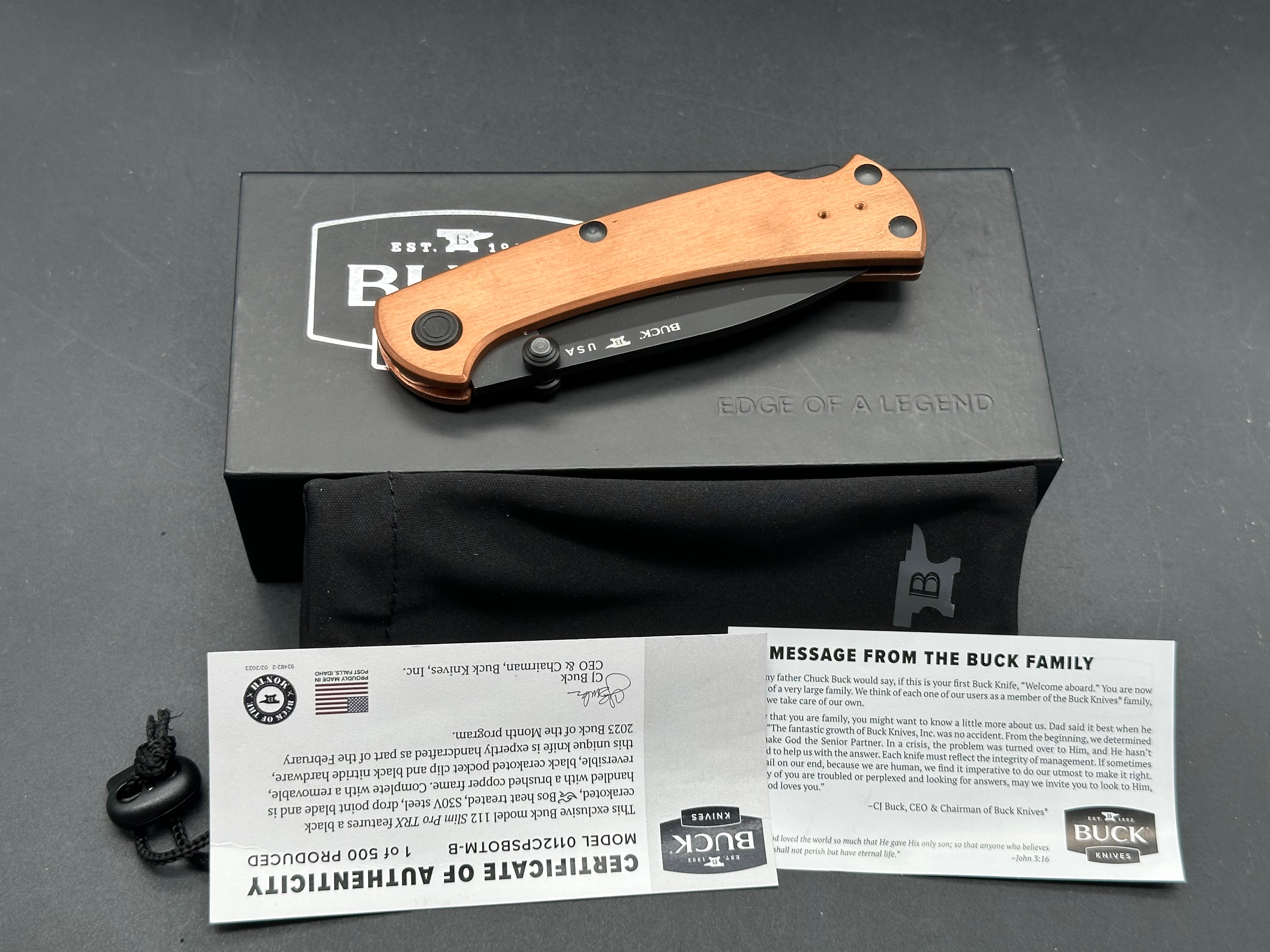 Buck 112 Buck of the Month 1 of 500 Copper scales, S30V
