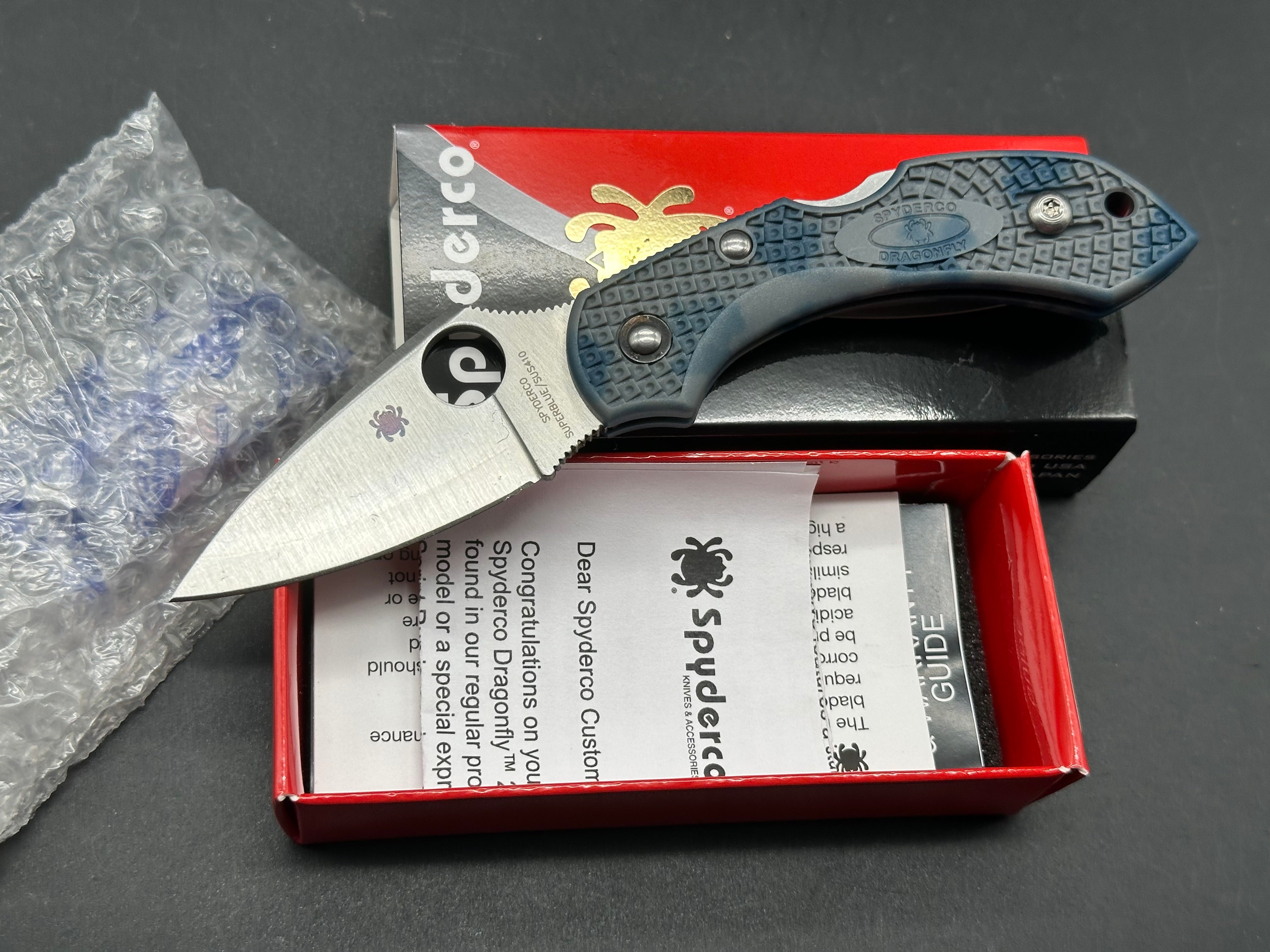 Spyderco Dragonfly, New in Box, Zome Blue/Gray FRN, Satin Superblue steel