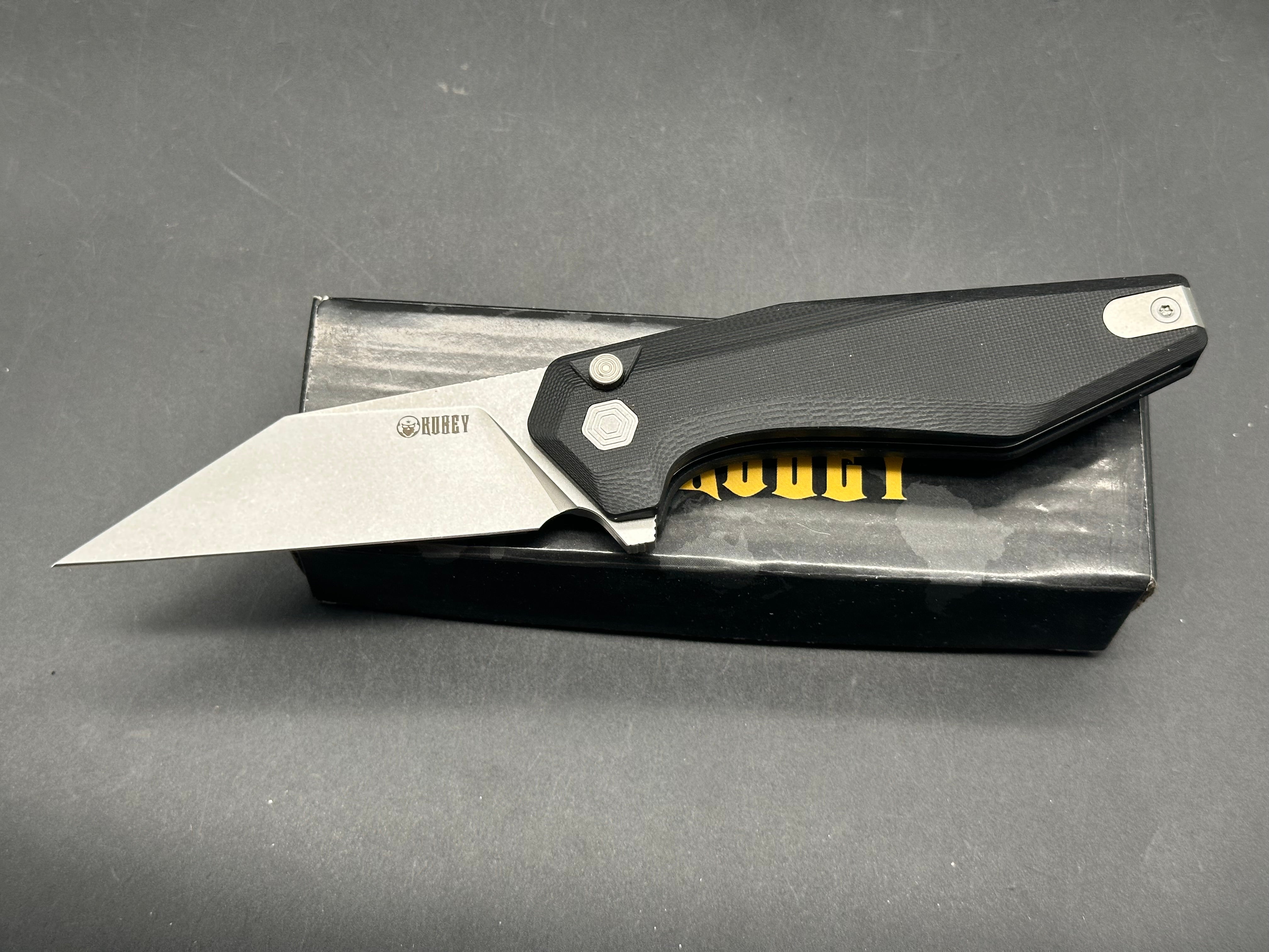 Kubey Fenrir Folding Knife Black G-10 Handle 3.27'' Stonewashed 14C28N Blade