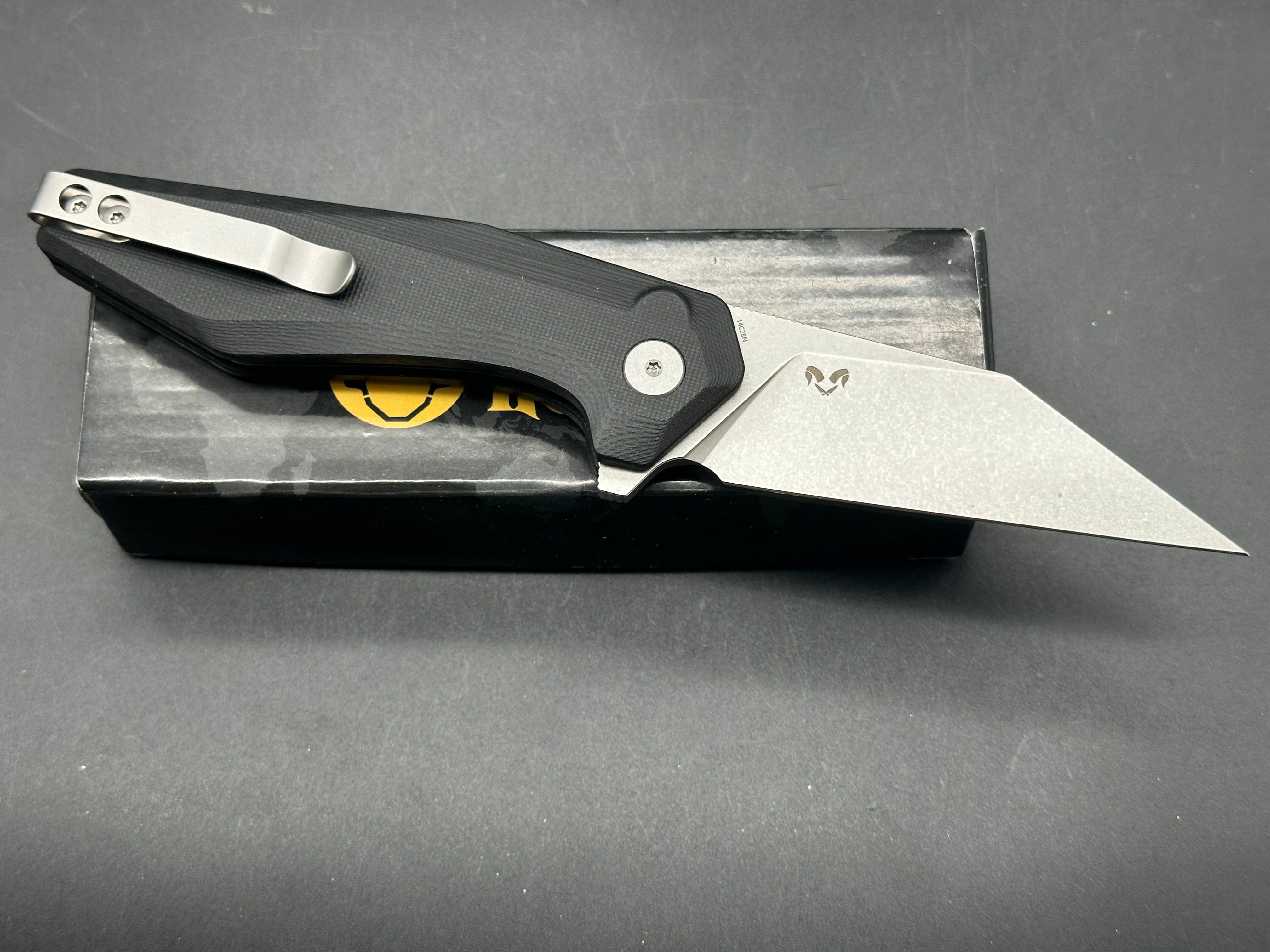 Kubey Fenrir Folding Knife Black G-10 Handle 3.27'' Stonewashed 14C28N Blade