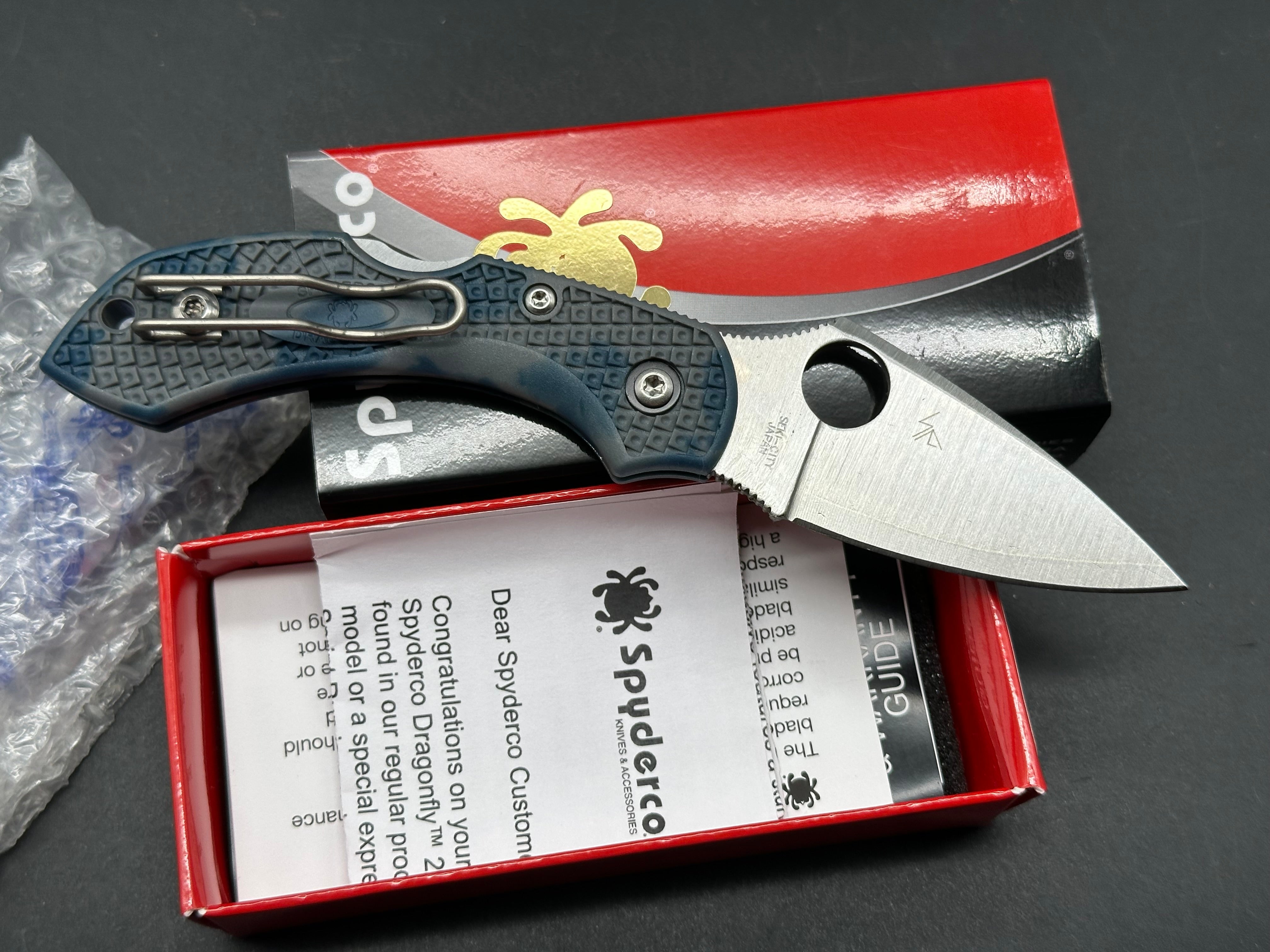 Spyderco Dragonfly, New in Box, Zome Blue/Gray FRN, Satin Superblue steel