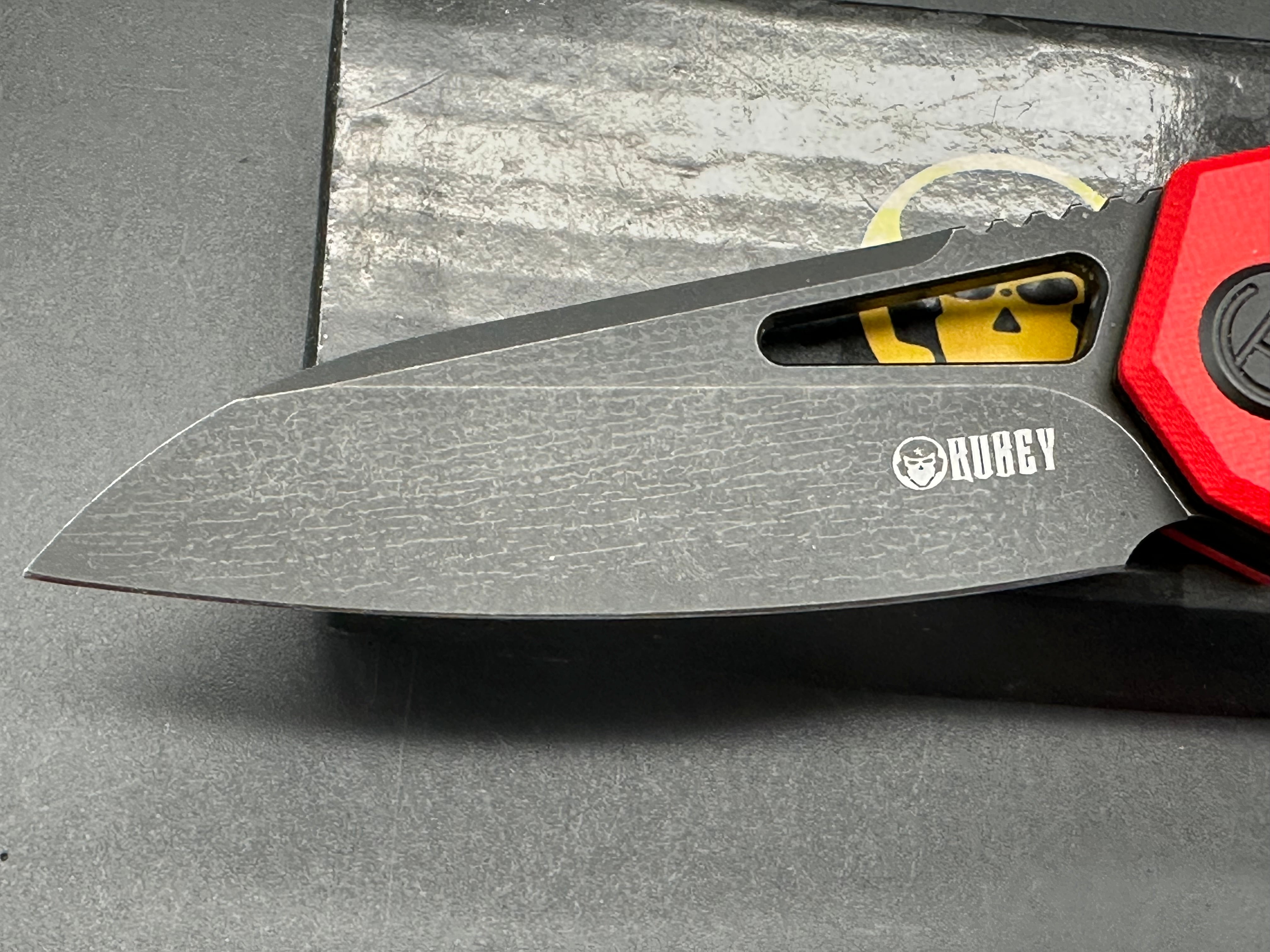 Kubey Vagrant Liner Lock Folding Knife Red G10 Handle 3.1" Blackwash 14C28N