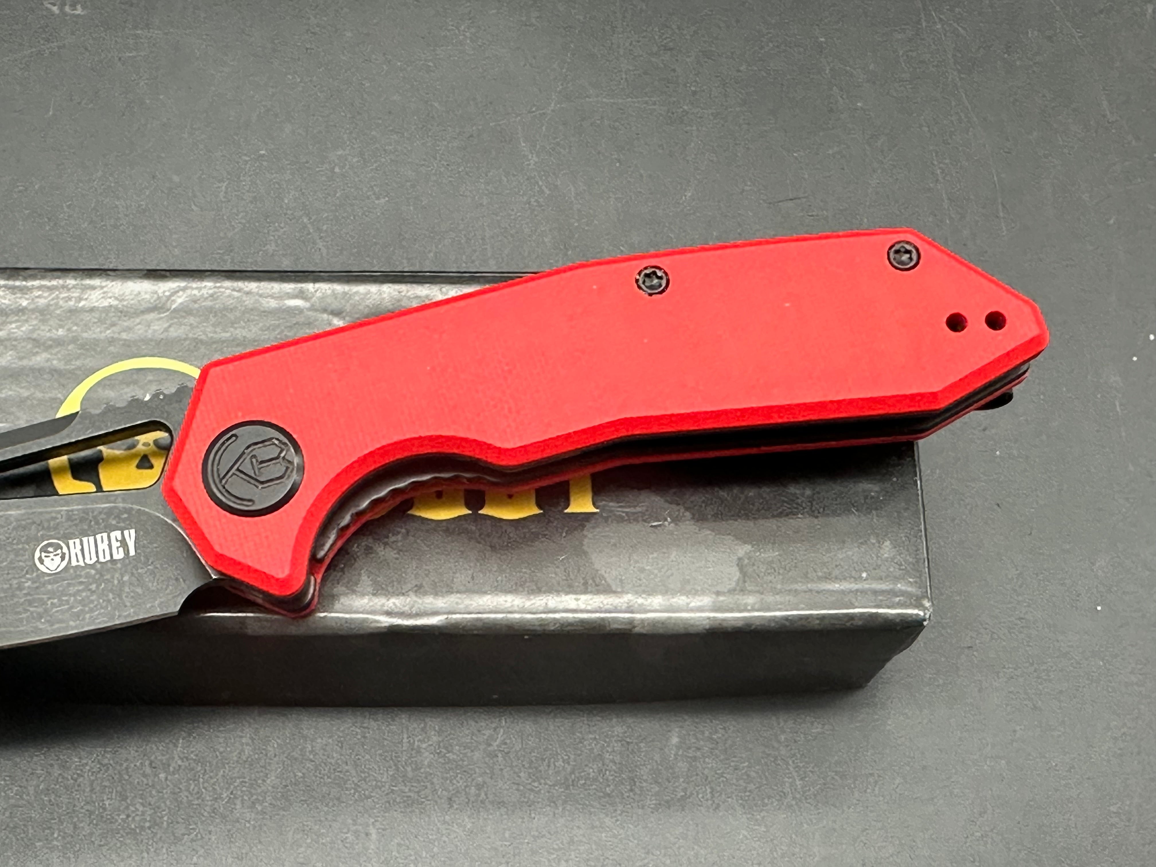 Kubey Vagrant Liner Lock Folding Knife Red G10 Handle 3.1" Blackwash 14C28N