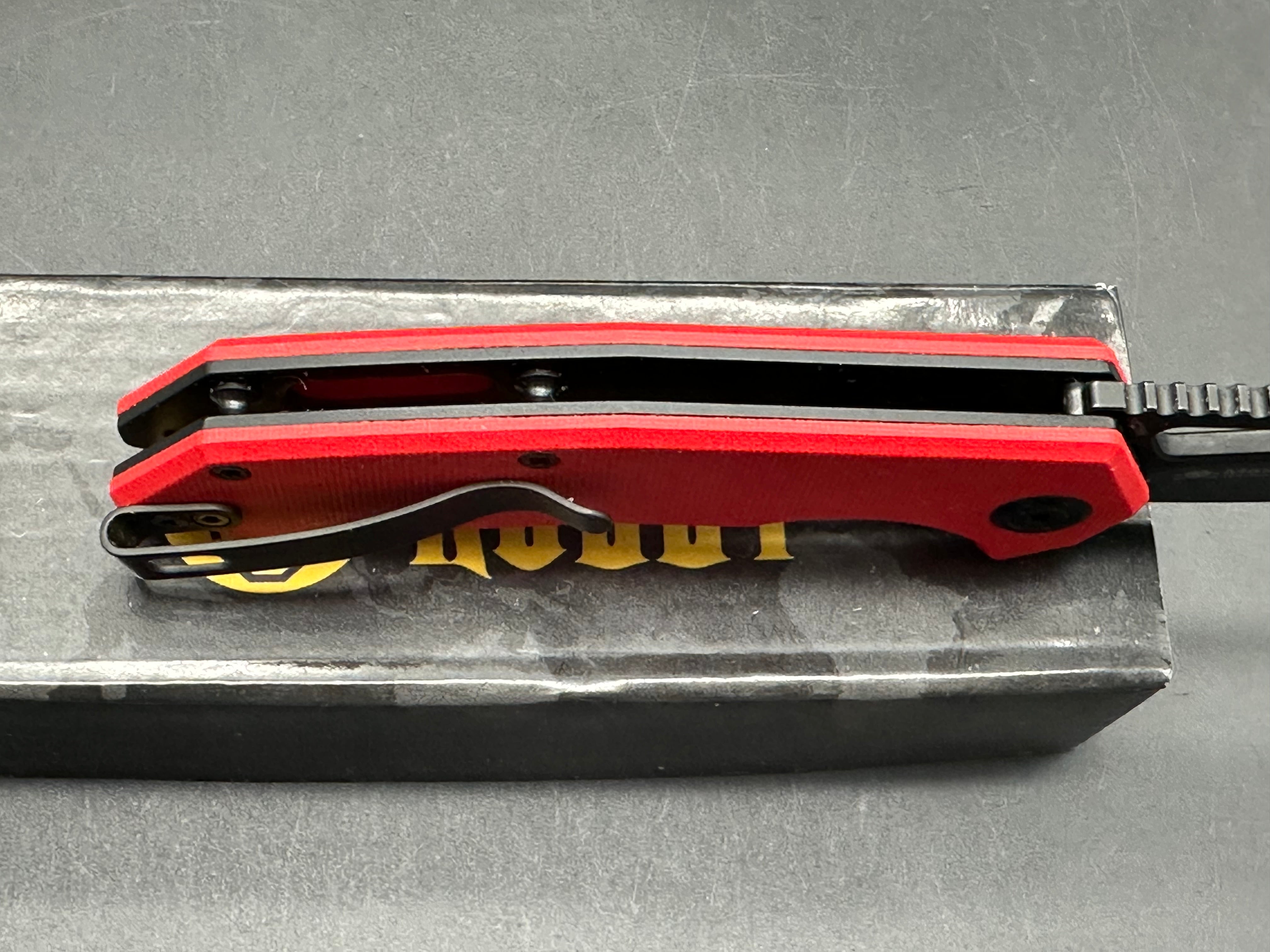 Kubey Vagrant Liner Lock Folding Knife Red G10 Handle 3.1" Blackwash 14C28N