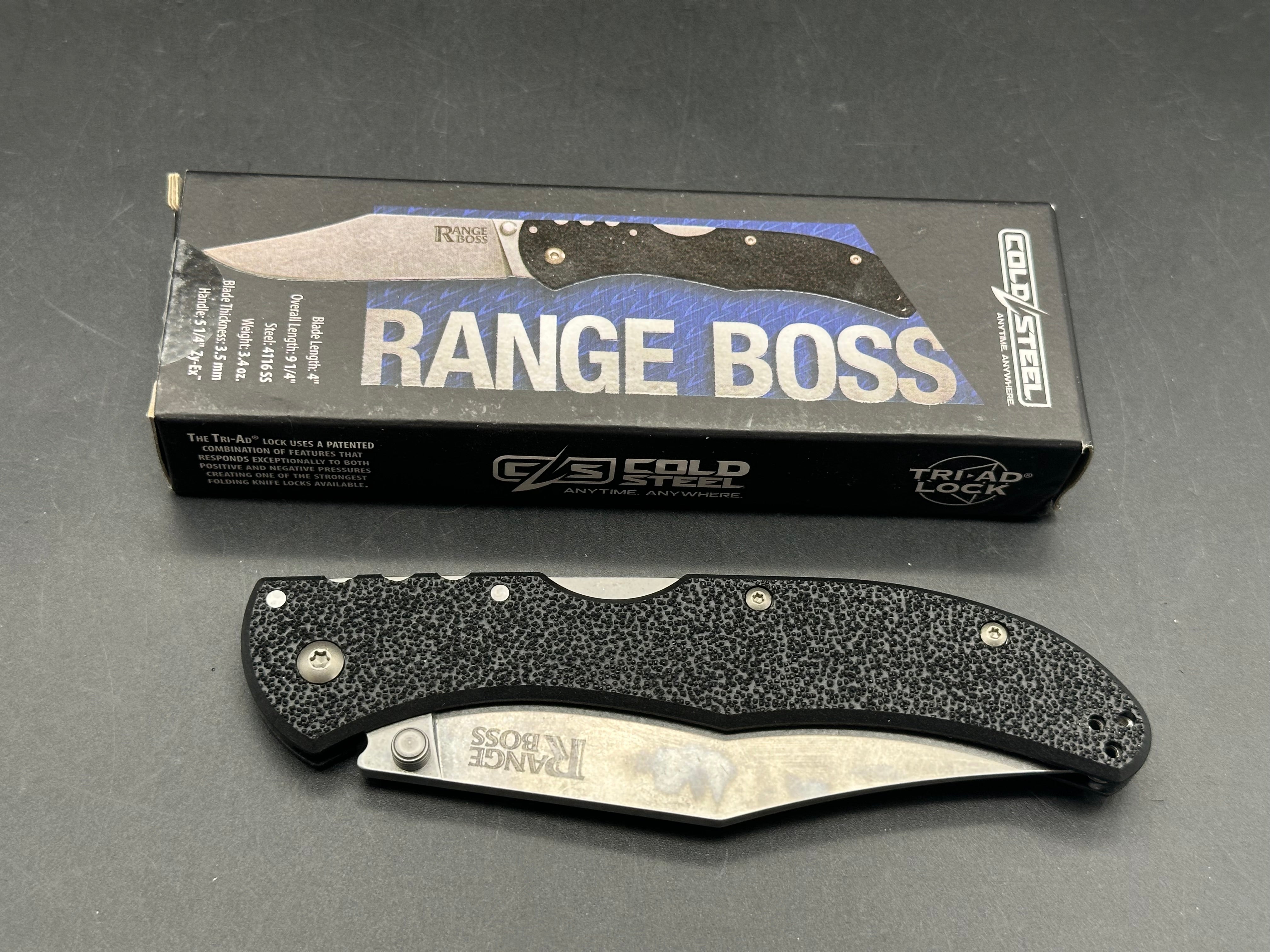 Cold Steel Range Boss Tri-Ad Lock Knife Black Zy-Ex (4" Stonewash)