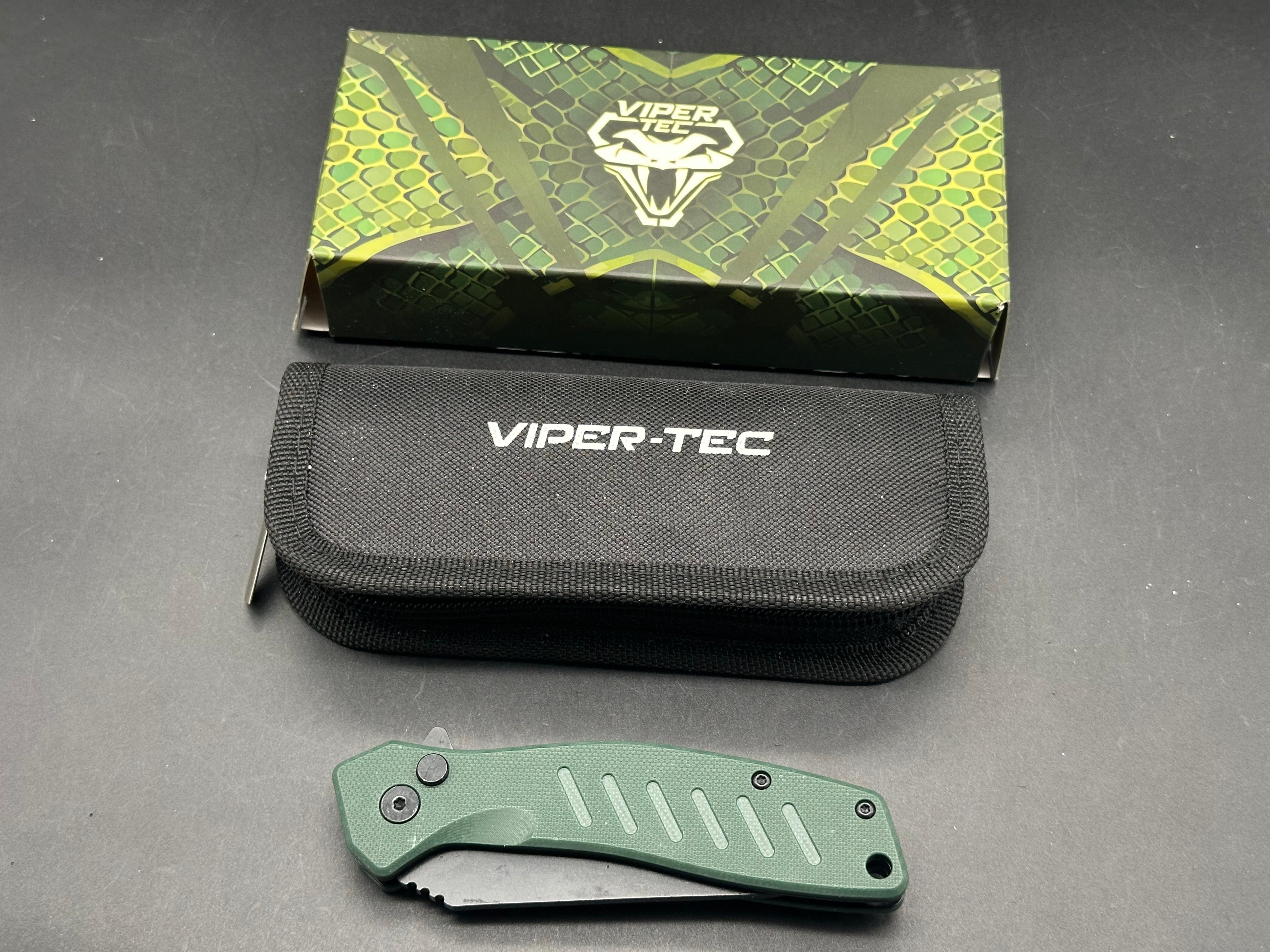 New Viper Tec Black D2 Blade G10 Handle Button Lock Pocket Knife EDC Green Cobra