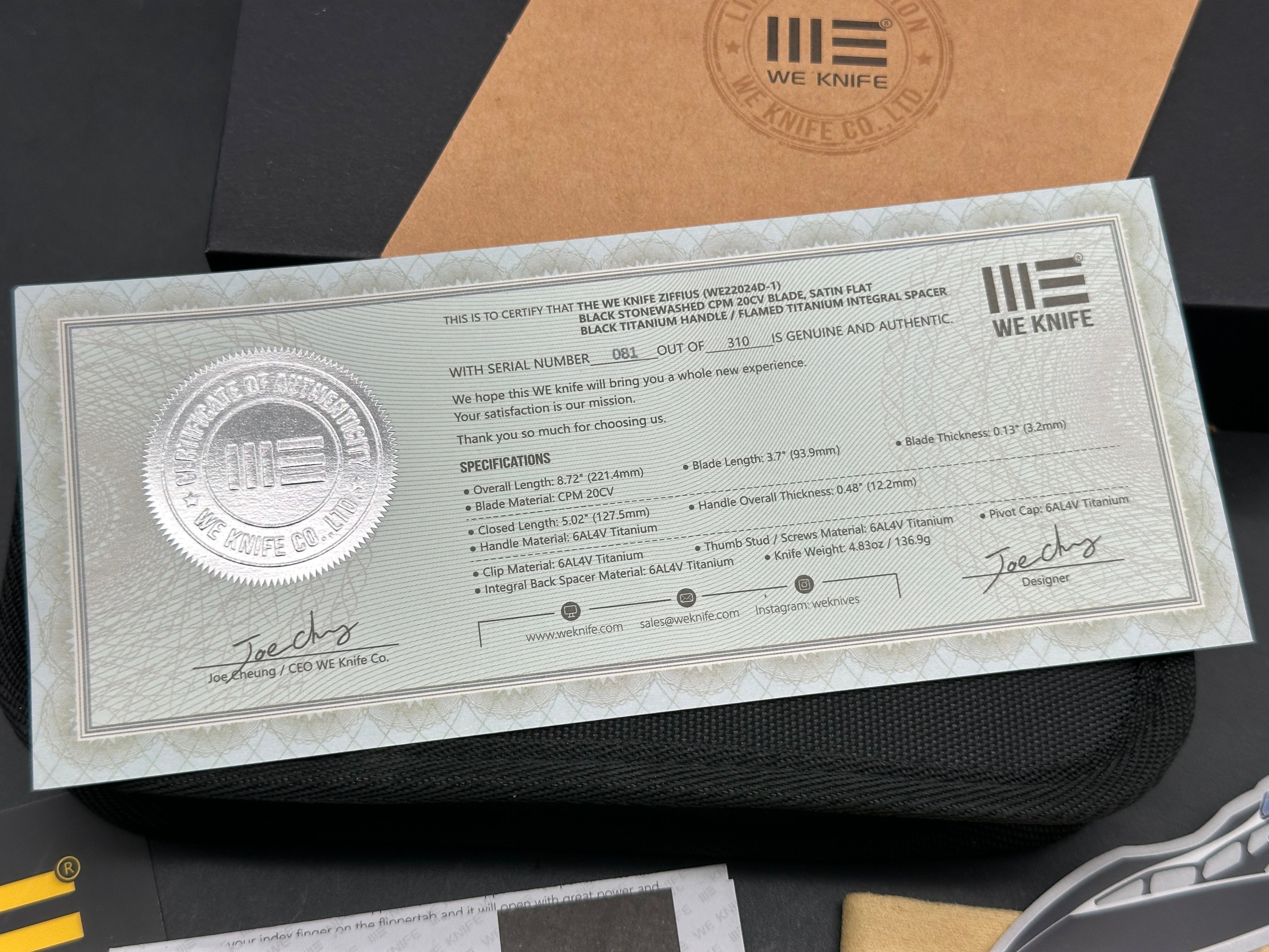 We Ziffius: Limited to 310 number produced. Texas Blade Show Best In Show Factory knife 2023 3.7 inch, CPM-20CV