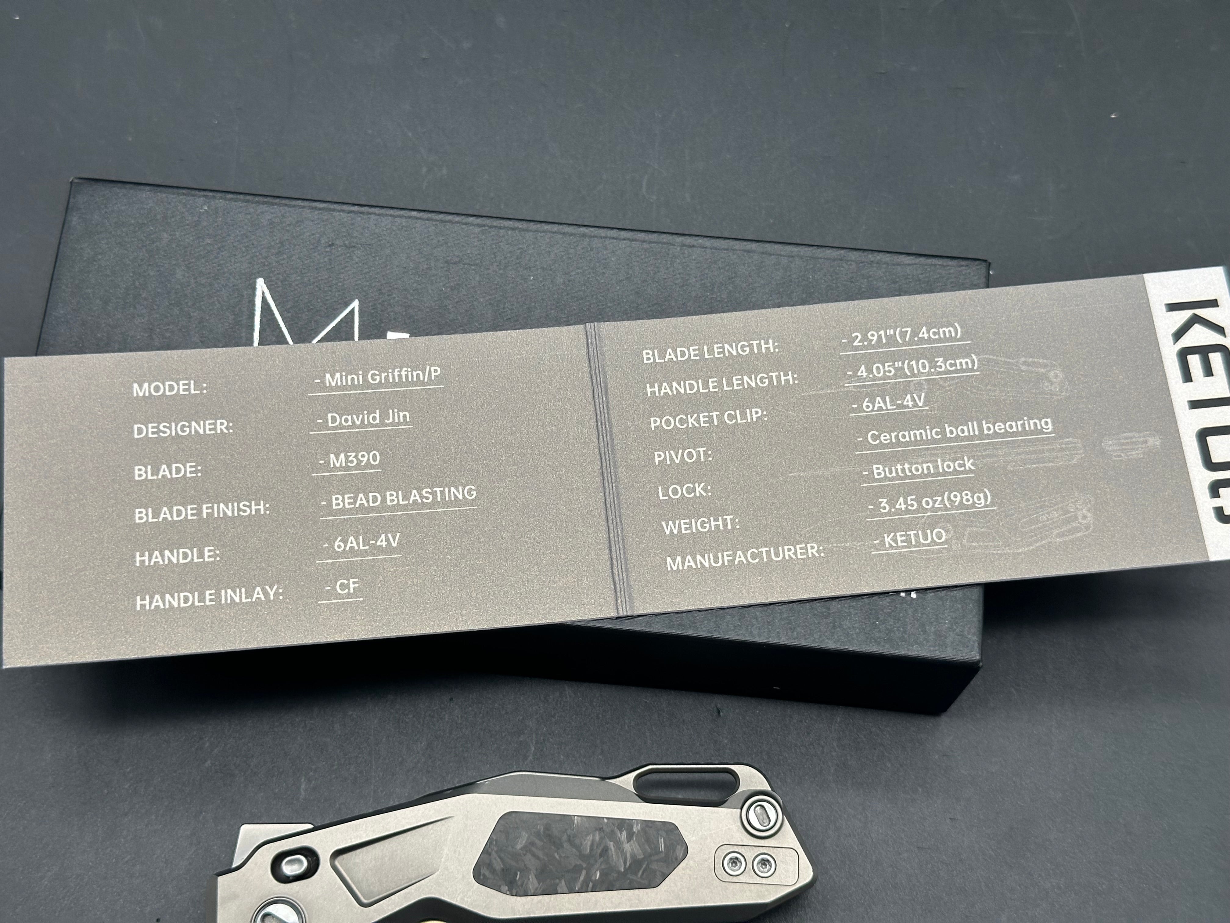 Ketuo Mini Griffin v2 titanium scales and tic coated M390 blade