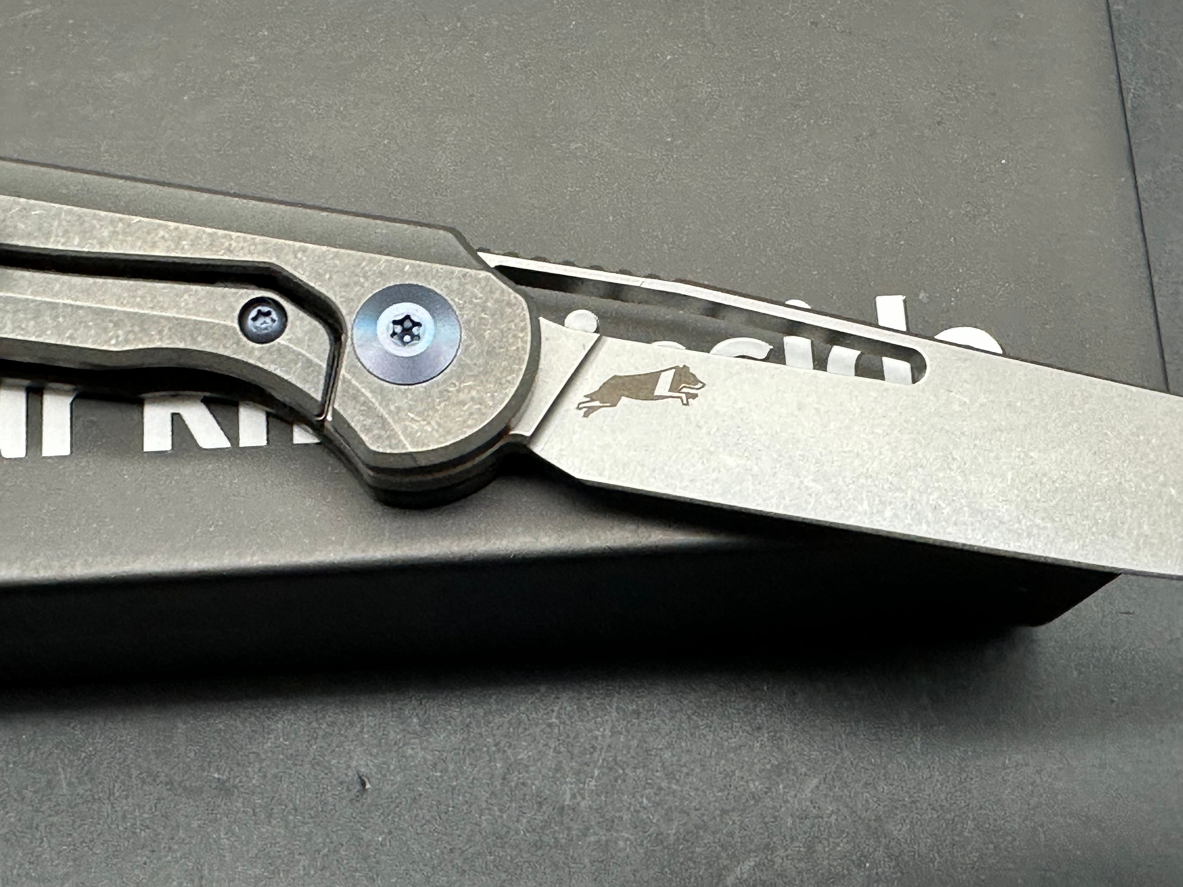 Boos Blades Mini Smoke: 3.2 inch CPM-20CV blade. Only 1.78 oz. Titanium and carbon fiber handle